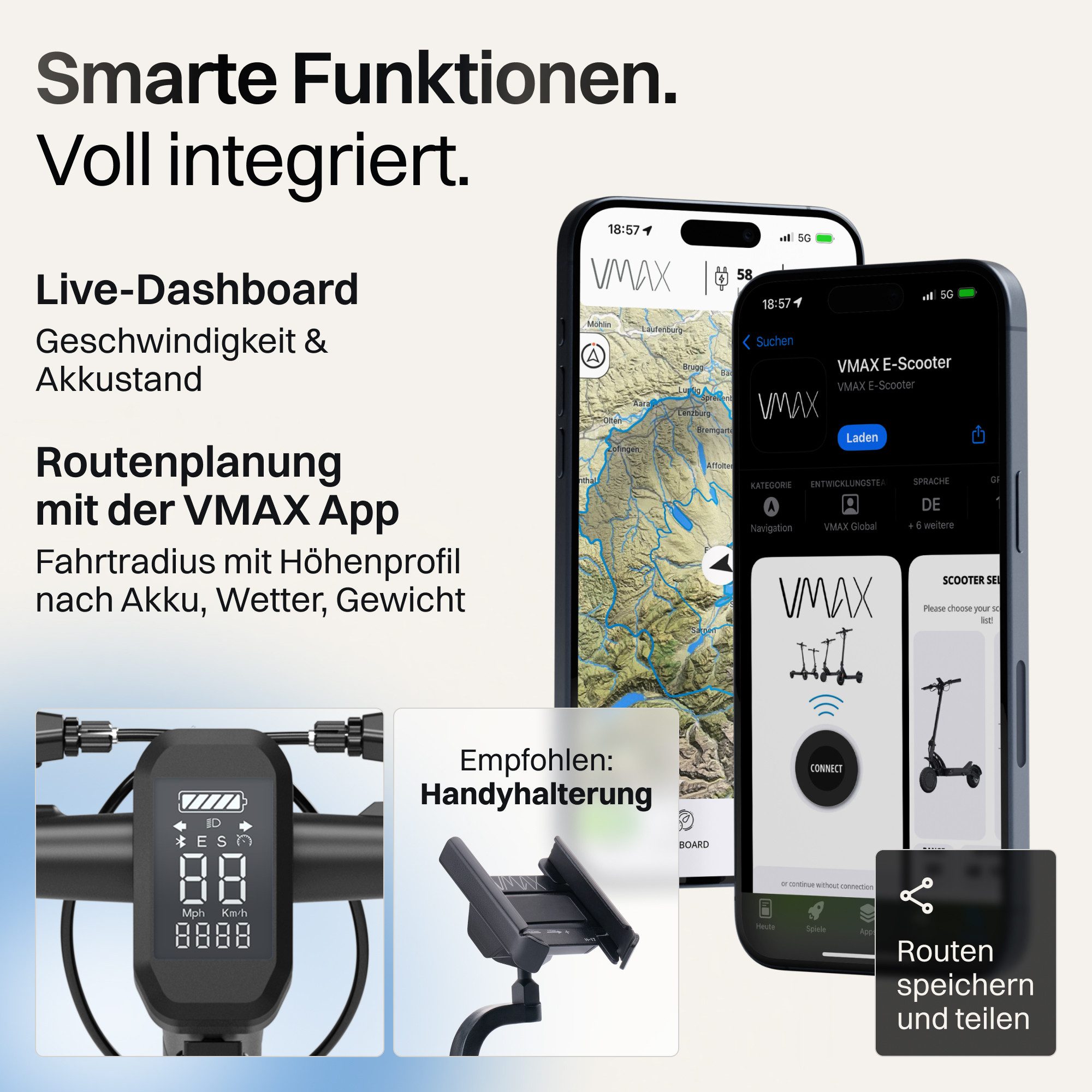 VMAX E-Scooter VMAX VX2 Lite E-Scooter mit Straßenzulassung – bis zu 90 km Reichweite, 500 W