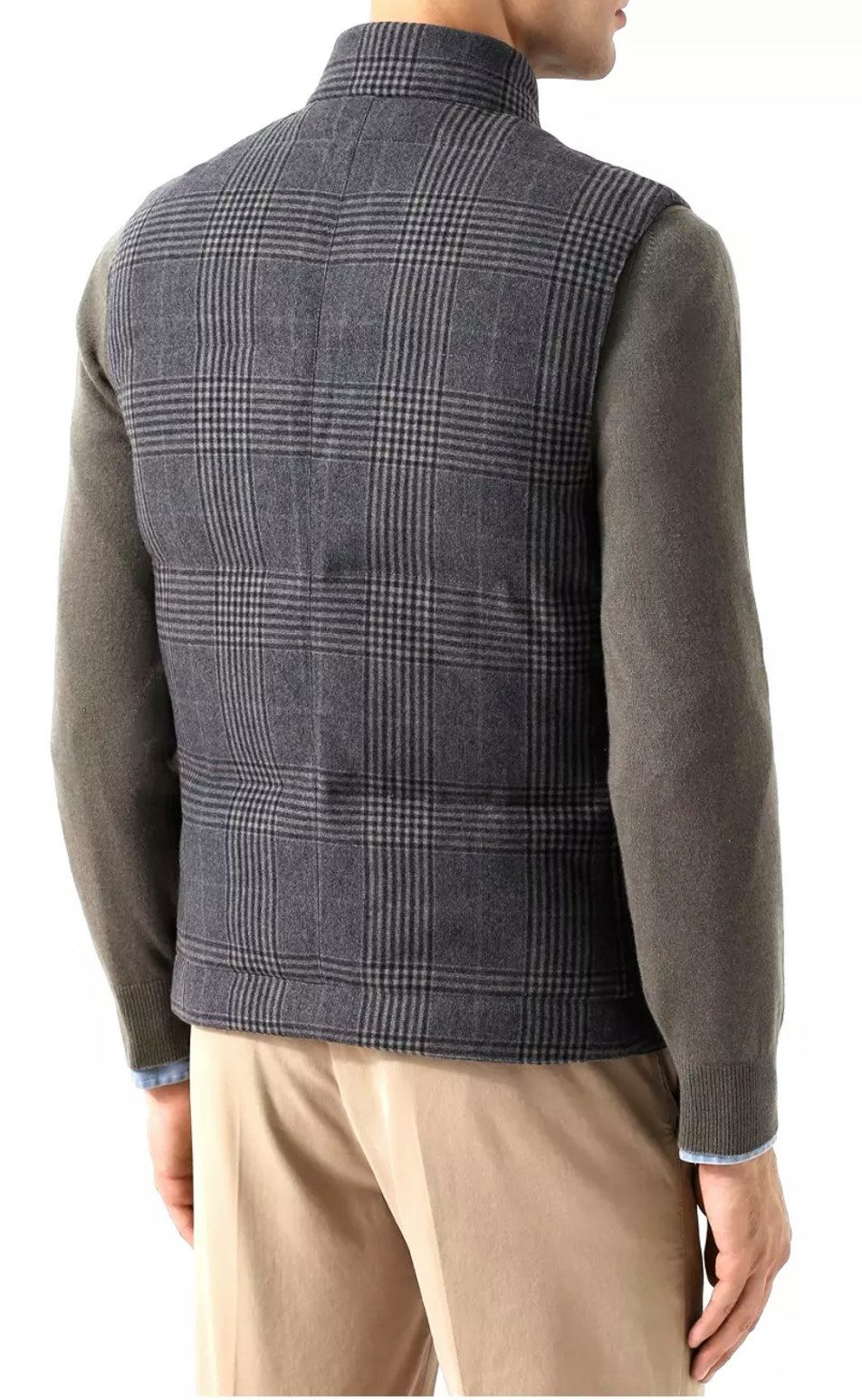 BRUNELLO CUCINELLI Daunenweste Glencheck Karo Weste Jacke Stehkragen mit Knopfverschluss, seitlichen Reißverschlusstaschen