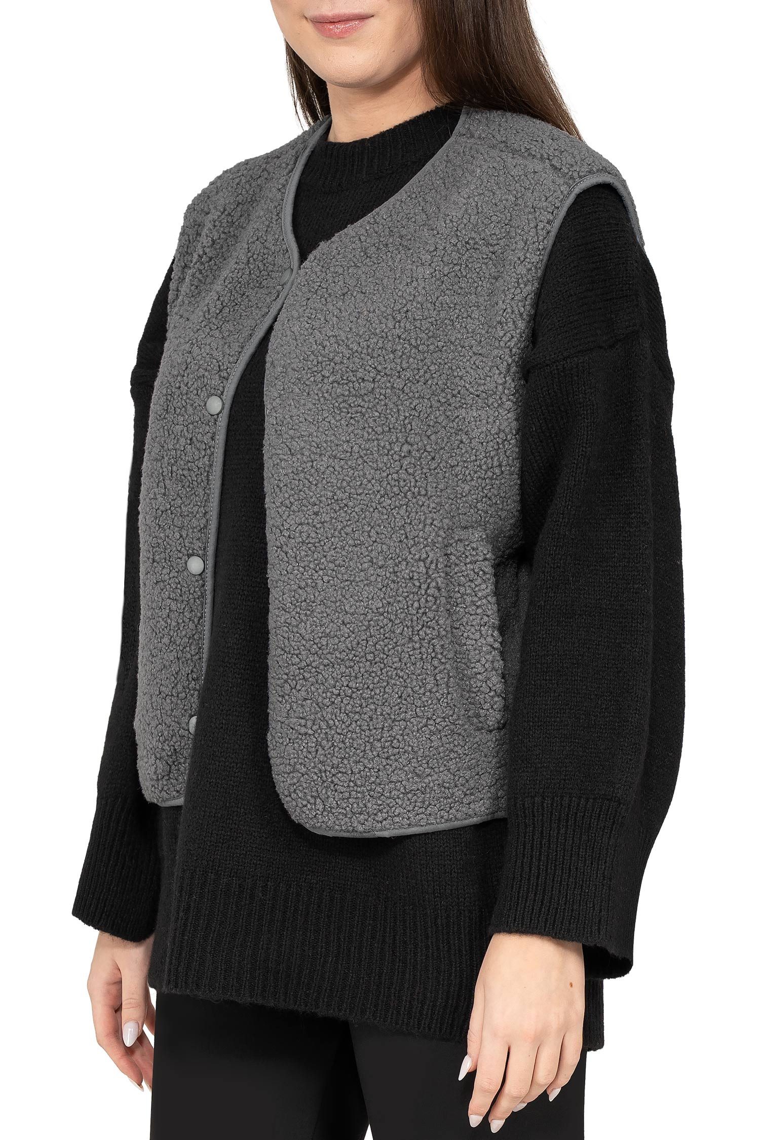 Reichstadt Plüschweste Damen Relaxed Fit Teddy Weste 25RSW098 (1-tlg) Modische ärmellose Jacke in angesagter Teddy-Optik