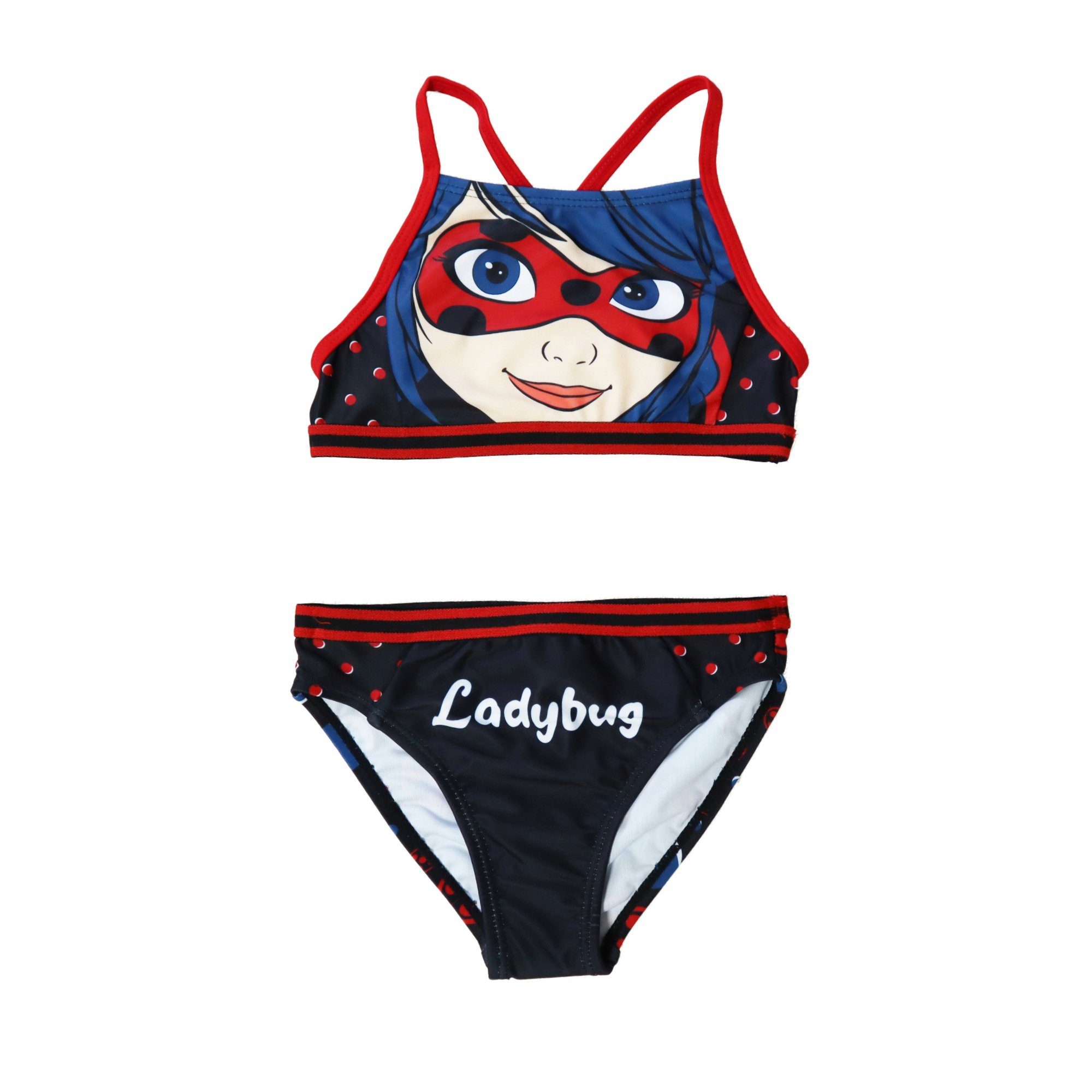 Miraculous - Ladybug Bustier-Bikini Ladybug Kinder Bademode Mädchen Schwimmanzug Gr. 104 bis 128, Rot oder Schwarz