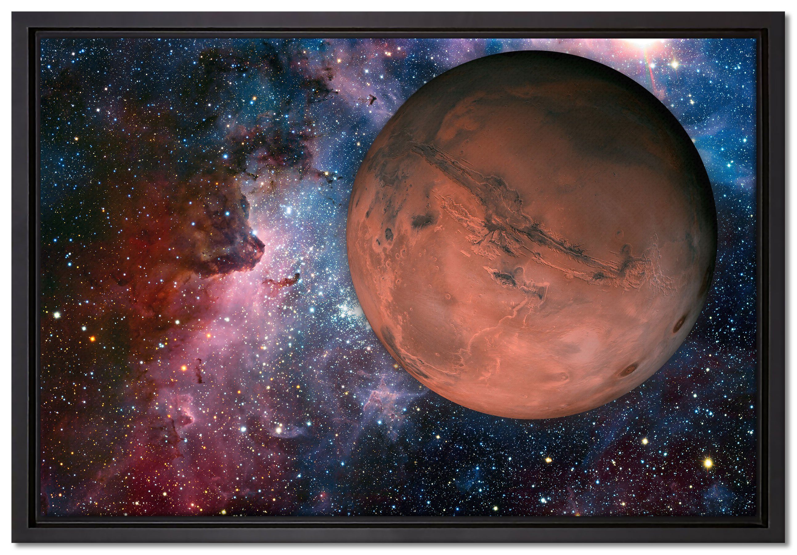 Pixxprint Leinwandbild Mars im Weltall, Wanddekoration (1 St), Leinwandbild fertig bespannt, in einem Schattenfugen-Bilderrahmen gefasst, inkl. Zackenaufhänger