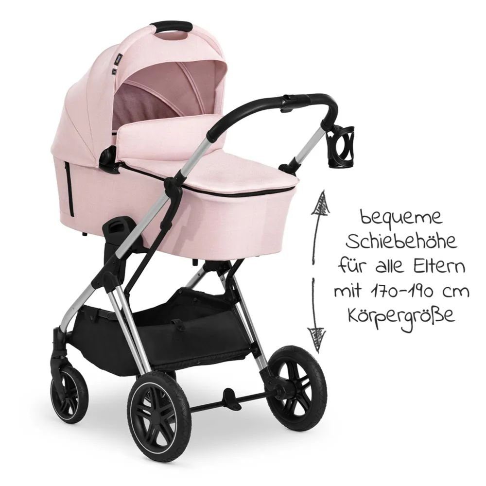 Hauck Kombi-Kinderwagen Vision X Duoset Silver - Melange Rose, 2in1 Kinderwagen Buggy Set mit Babywanne, Sportsitz und Regenschutz