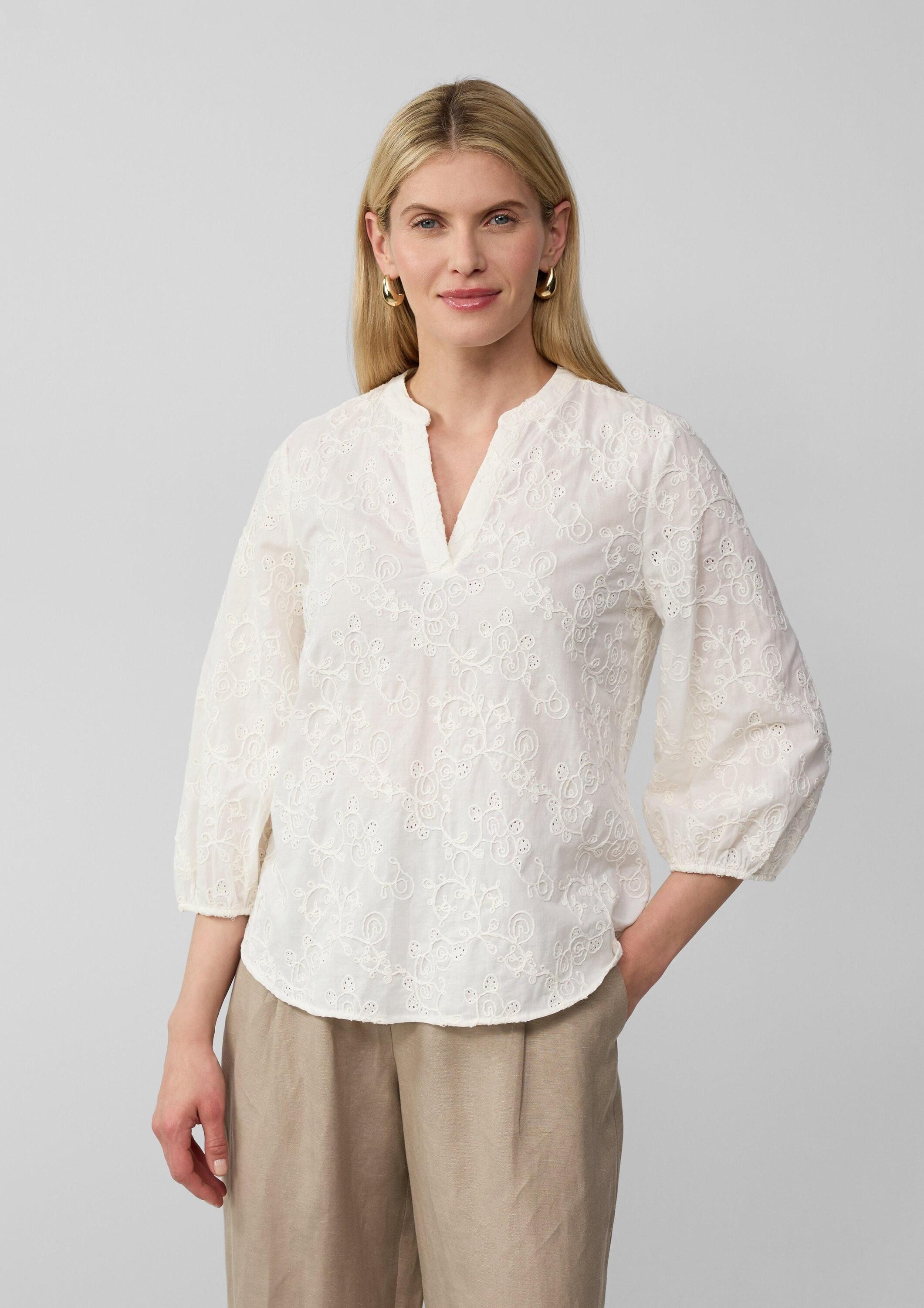 s.Oliver Kurzarmbluse Bluse Baumwollbluse mit Stickereien und 3/4-Ärmeln