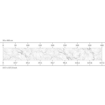 Bilderdepot24 Küchenrückwand weiß dekor 3D-Optik Muster Steinoptik Bianco Carrara, (1-tlg., Nischenrückwand - für Fliesenspiegel ohne Bohren - matt), Spritzschutz Rückwand Küche Herd - Folie selbstklebend versch. Größen