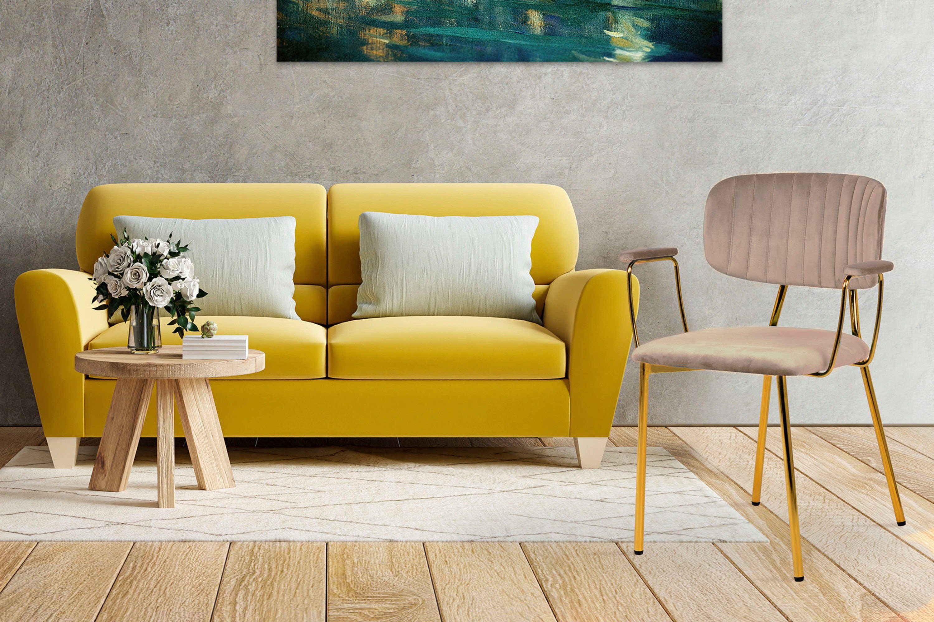 Kayoom 4-Fußstuhl Stuhl Kian 225 2er-Set, Gestell aus Edelstahl, Rückenpolster (Set, 2 St), samtweicher Bezug Rückenpolster ist ein Hingucker