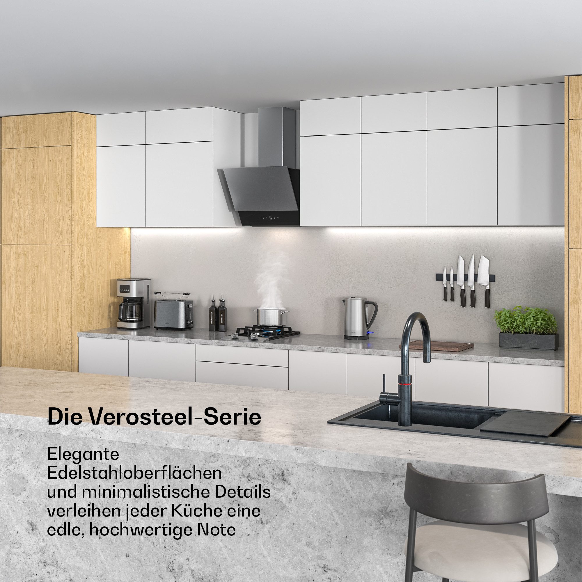 Klarstein Deckenhaube VeroSteel Serie Verosteel Wandhaube 60 cm 624 m³/h A++ Touch LED kopffrei Edelstahl Dunstabzugshaube kopffrei Umluft Abluft Glas – Bild 4 von 5