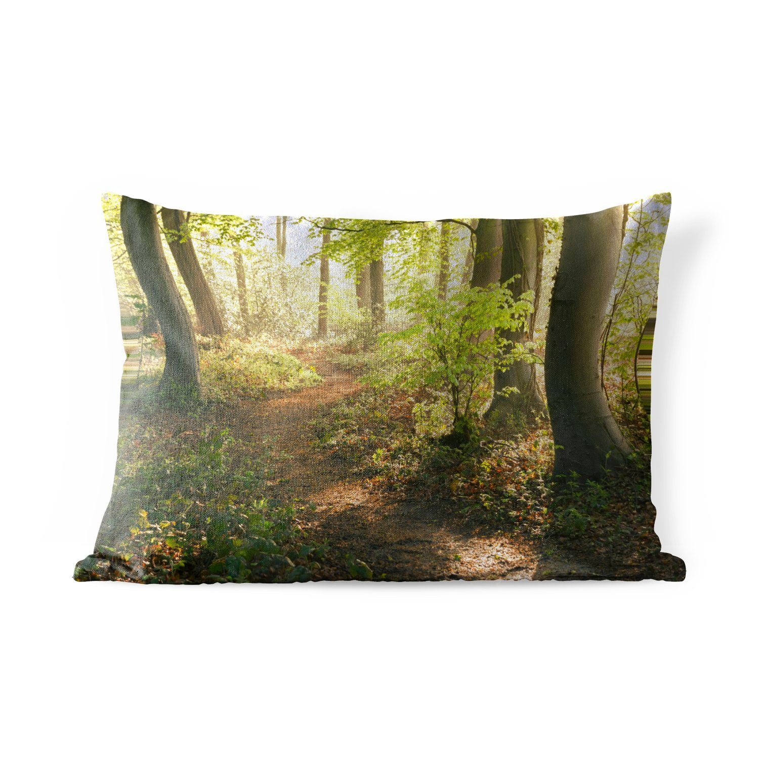 MuchoWow Dekokissen Wald - Bäume - Weg - Sonne - Pflanzen - Laub - Natur, Outdoor-Dekorationskissen, Polyester, Dekokissenbezug, Kissenhülle | Dekokissen