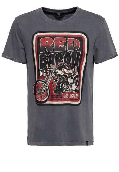 KingKerosin T-Shirt »Red Baron Speedshop« Acidwash mit Print