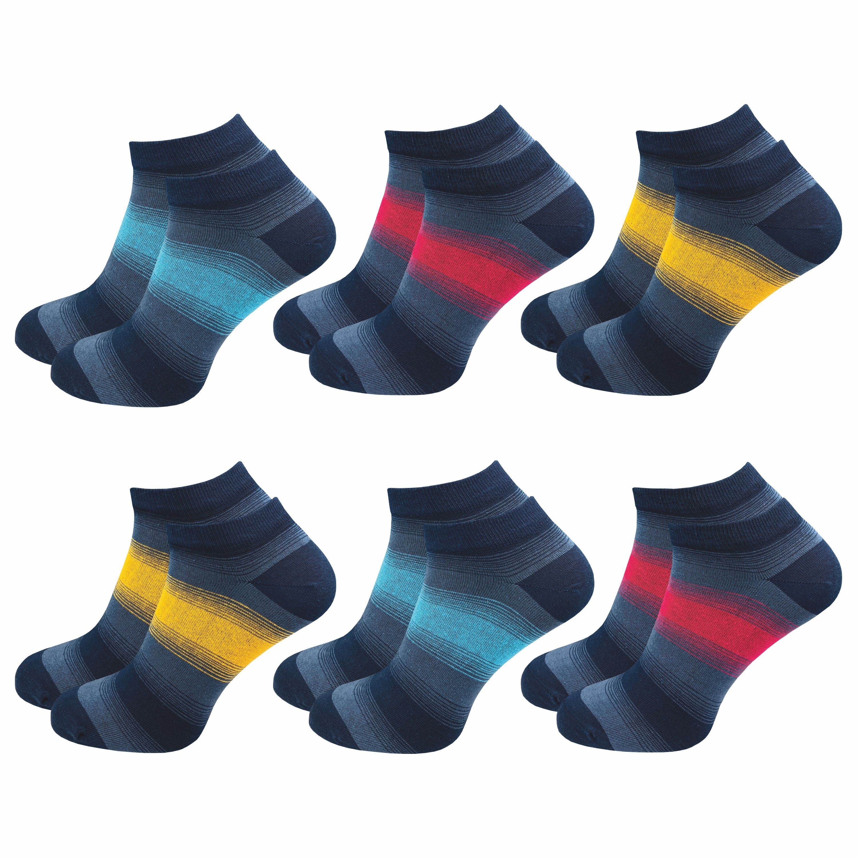 GAWILO Sneakersocken für Damen & Herren - bunte kurze Socken mit hohem Baumwollanteil (6 Paar) Extra feines Maschenbild - absolut blickdicht - Ringel Muster Farbig 1