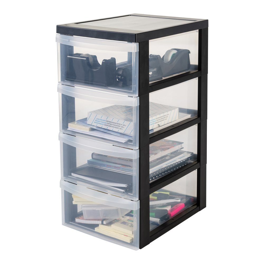 Kreher Rollcontainer Rollwagen mit 4 großen Schubladenelementen (Schwarz/Tr günstig online kaufen