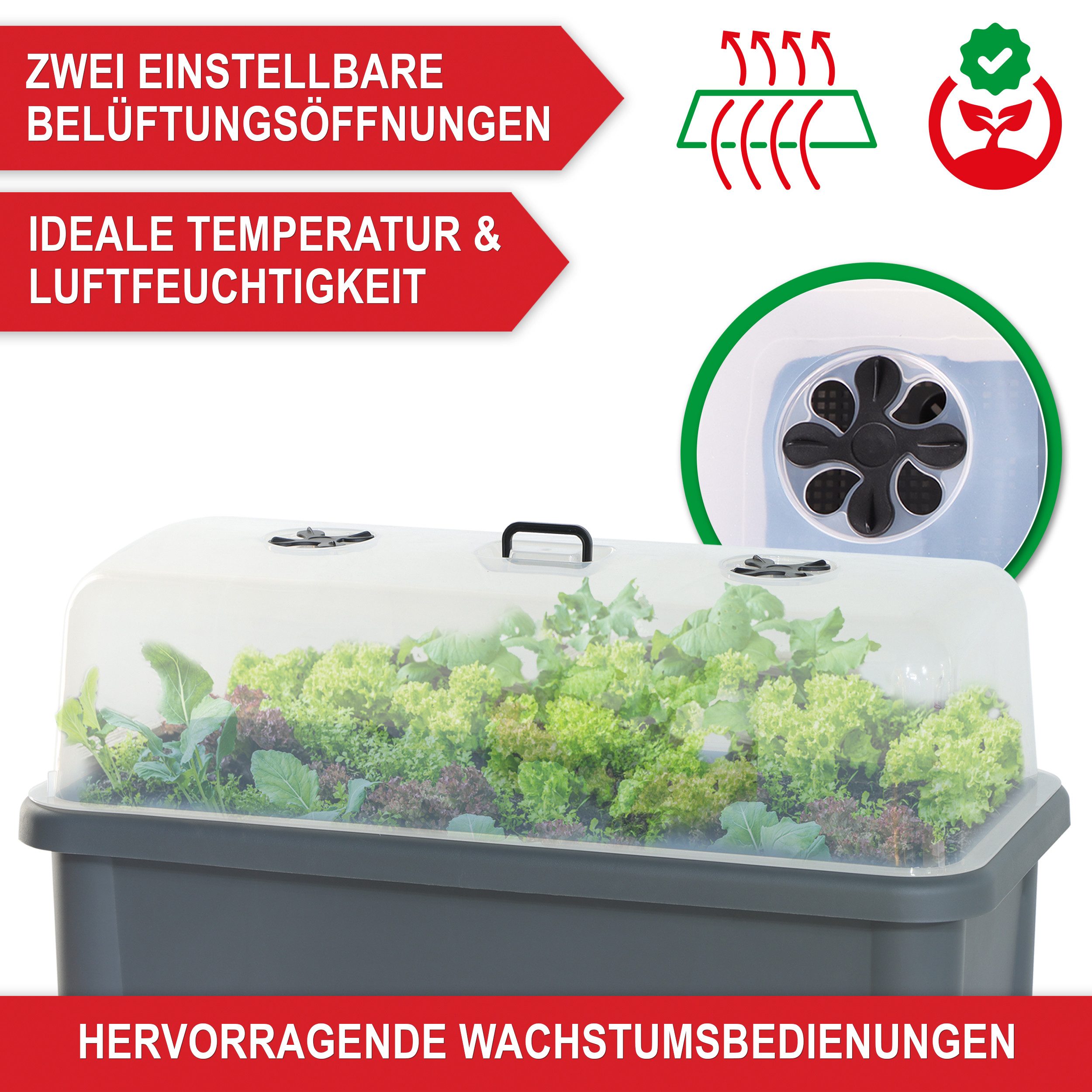 Onbest Hochbeet Kunststoff mit Deckel 76x66,5x37cm, wetterfest, inklusive Gartenwerkzeug Set