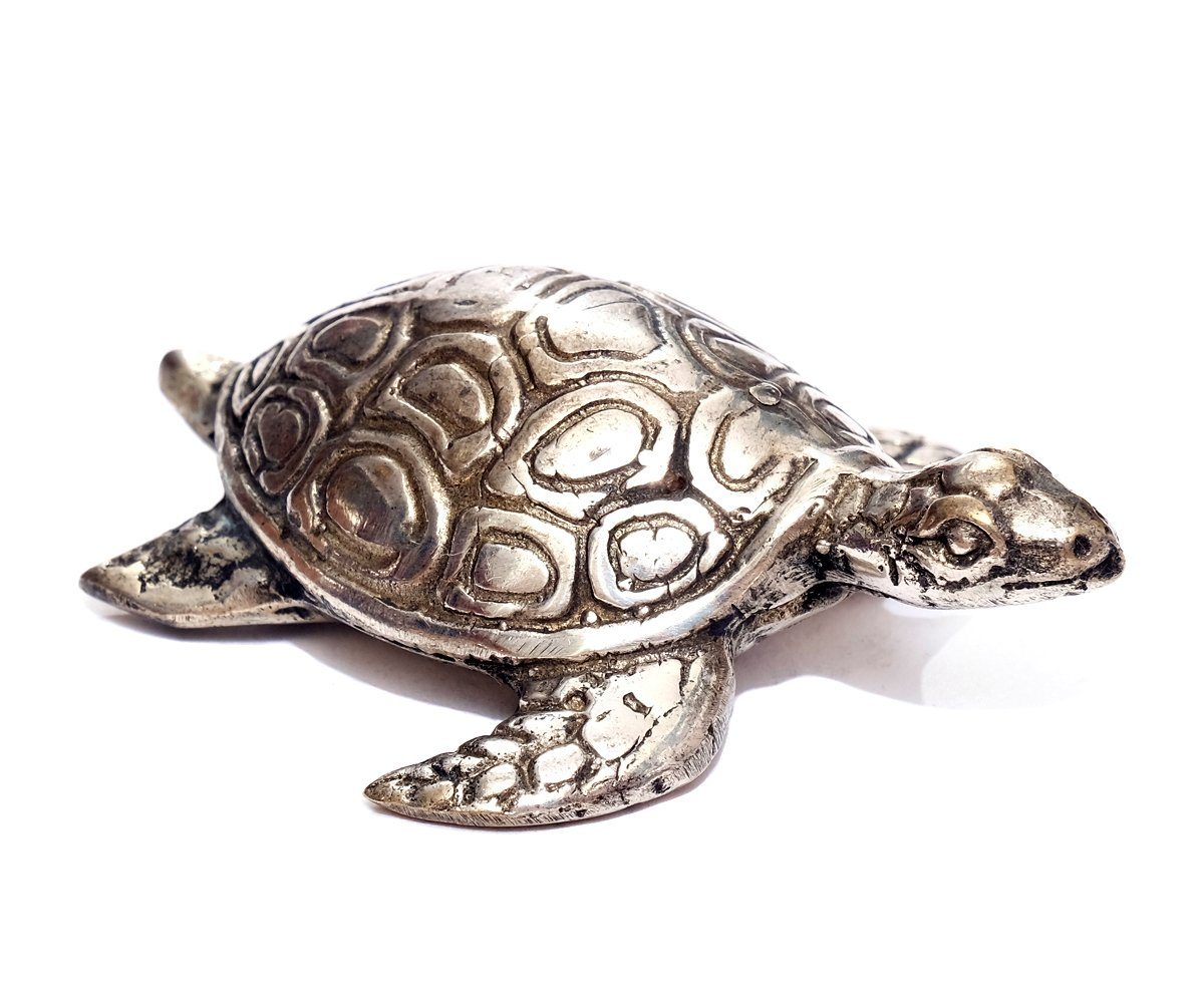 Tierfigur Skulptur Brillibrum Metallfigur Schildkröten Landschildkröte versilbert Schildkröte Dekofigur Silber Deko