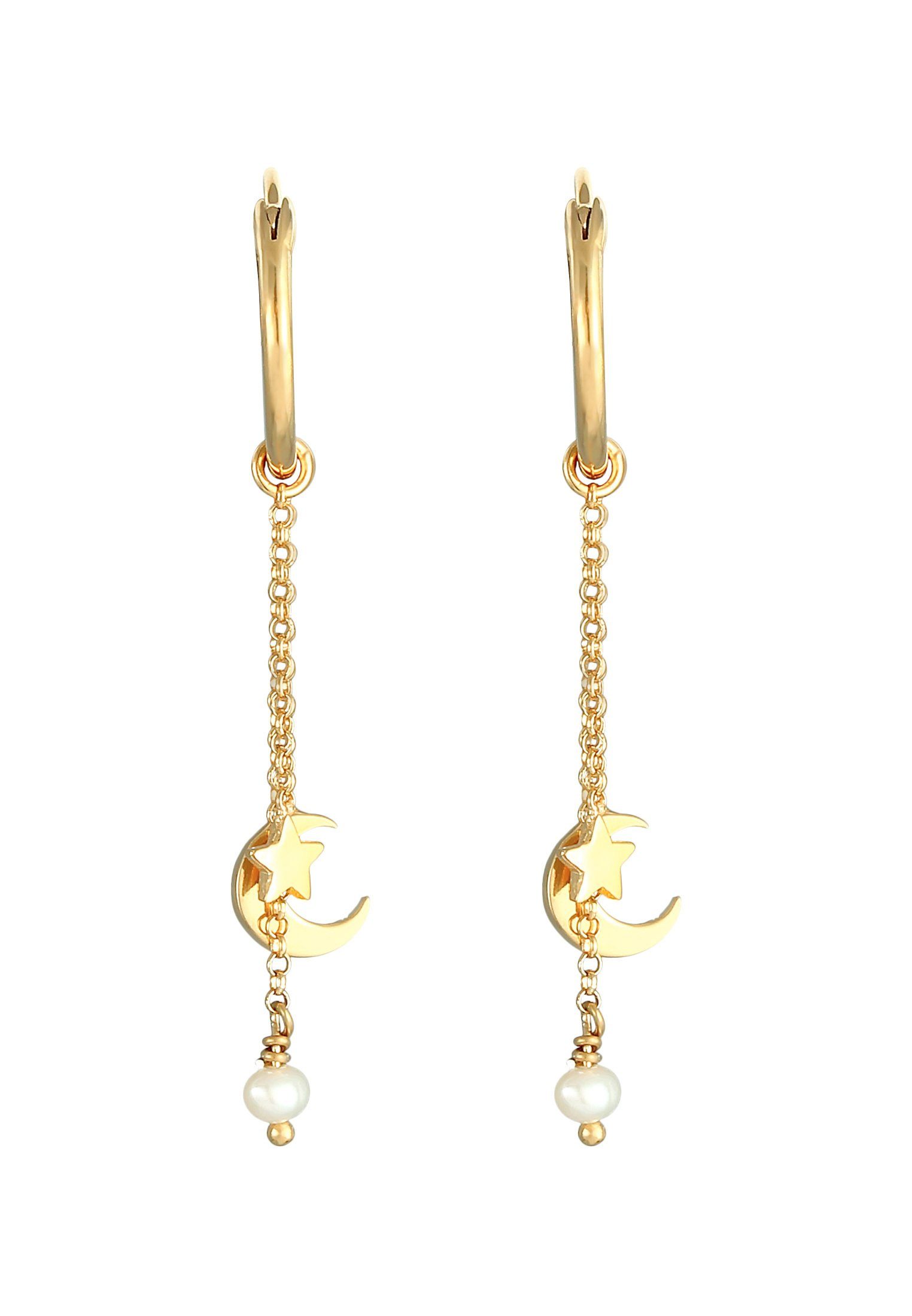 Elli Paar Creolen Creolen Hänger Stern Mond Zuchtperle 925 Silber