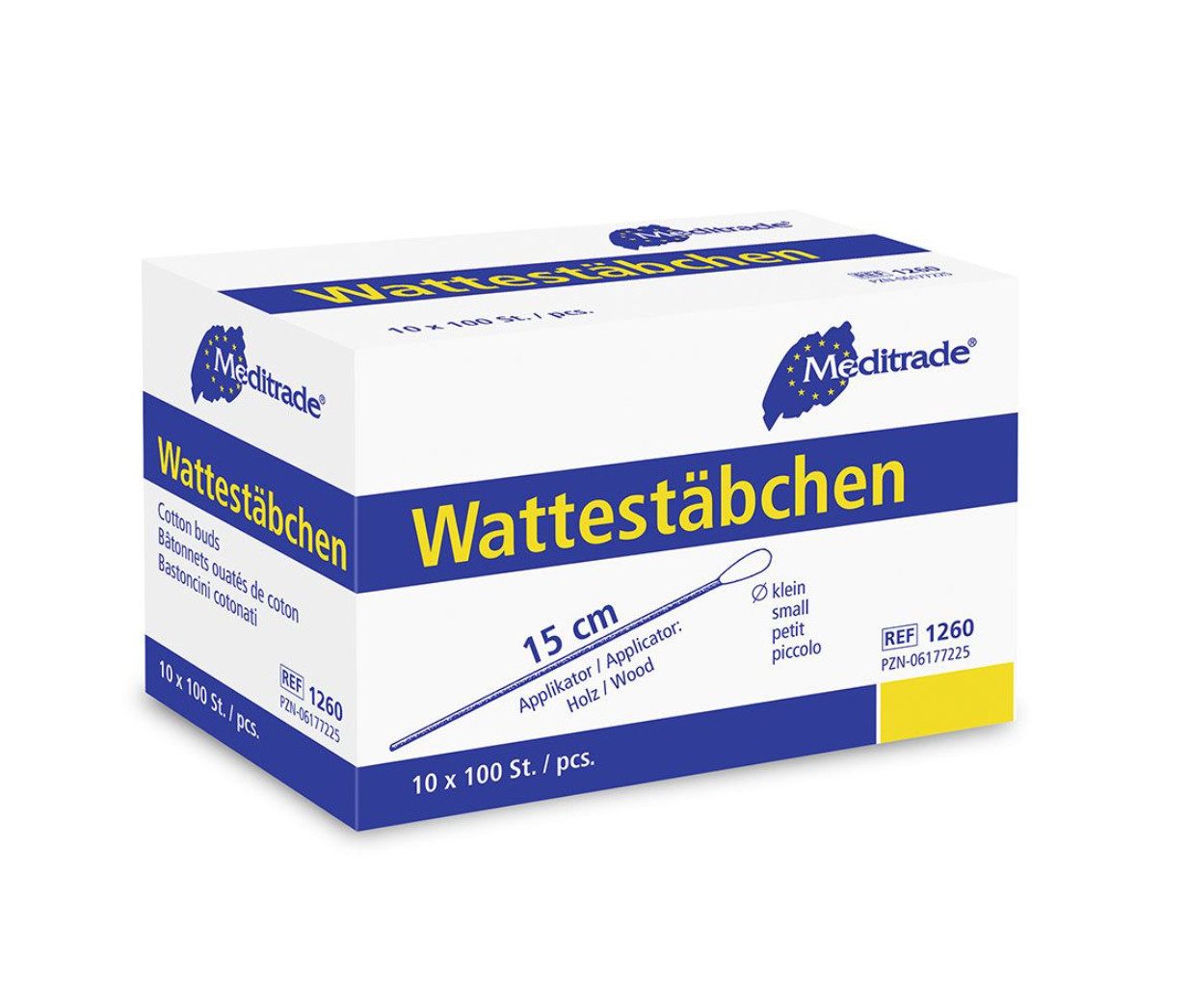 DocMed Wattestäbchen Wattestäbchen Holz, 15 cm lang, kleiner Wattekopf, ca. 12 x 5 mm, Einweg Wattestäbchen, 100-St., Weicher Baumwollkopf, Komfortable Länge