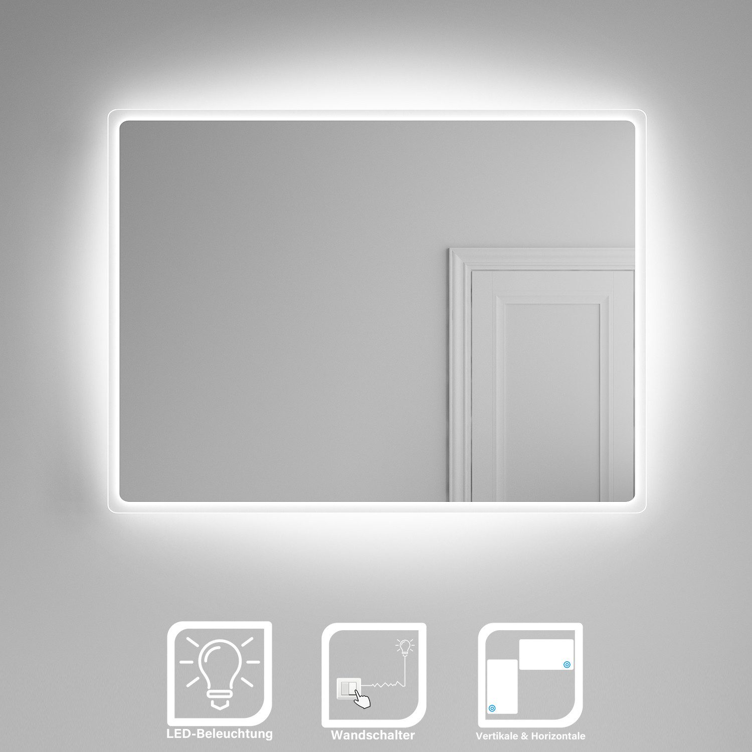 SONNI Schminkspiegel Lichtspiegel LED 80x60 mit Beleuchtung Badezimmerspiegel Wandspiegel, Badspiegel