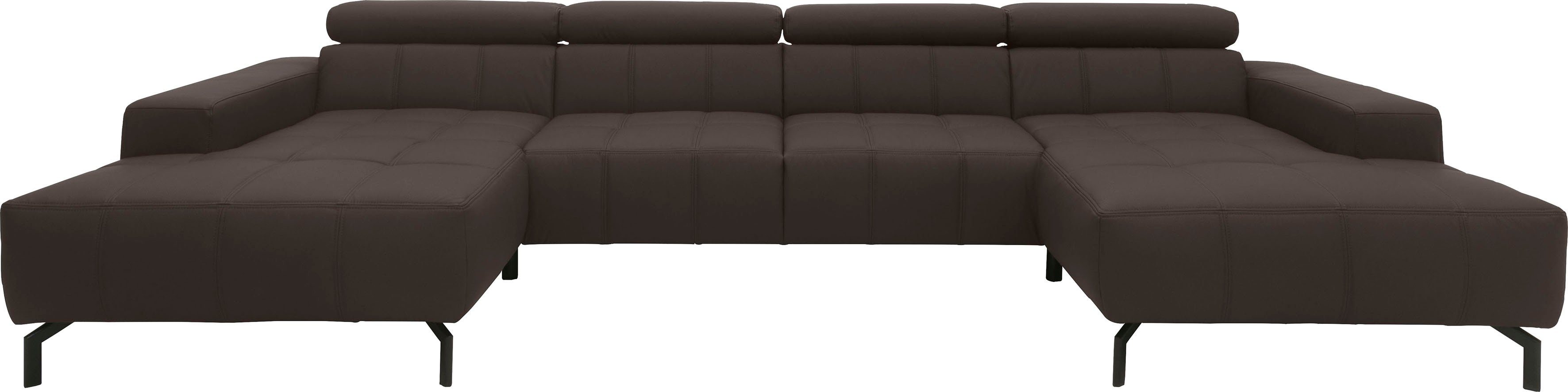 DOMO collection Wohnlandschaft Cunelli tolle Sitznähte als Designelement, fester Sitzkomfort, U-Form, wahlweise mit Kopfteilverstellung, bodenfrei