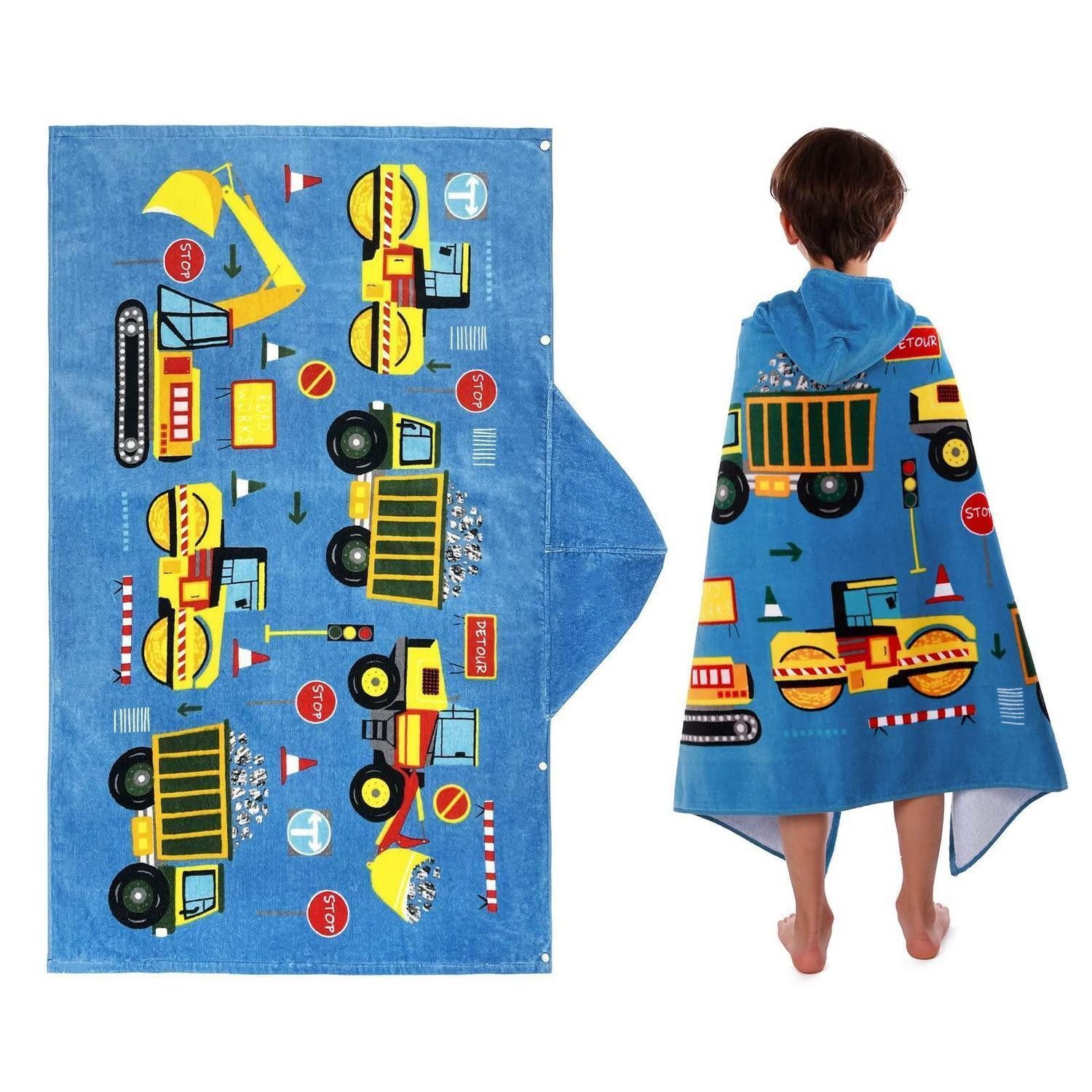 LuxusKollektion Kapuzenhandtuch Kinder Badeponcho mit Kapuze Baumwolle 127x76cm Auto, (1-St)