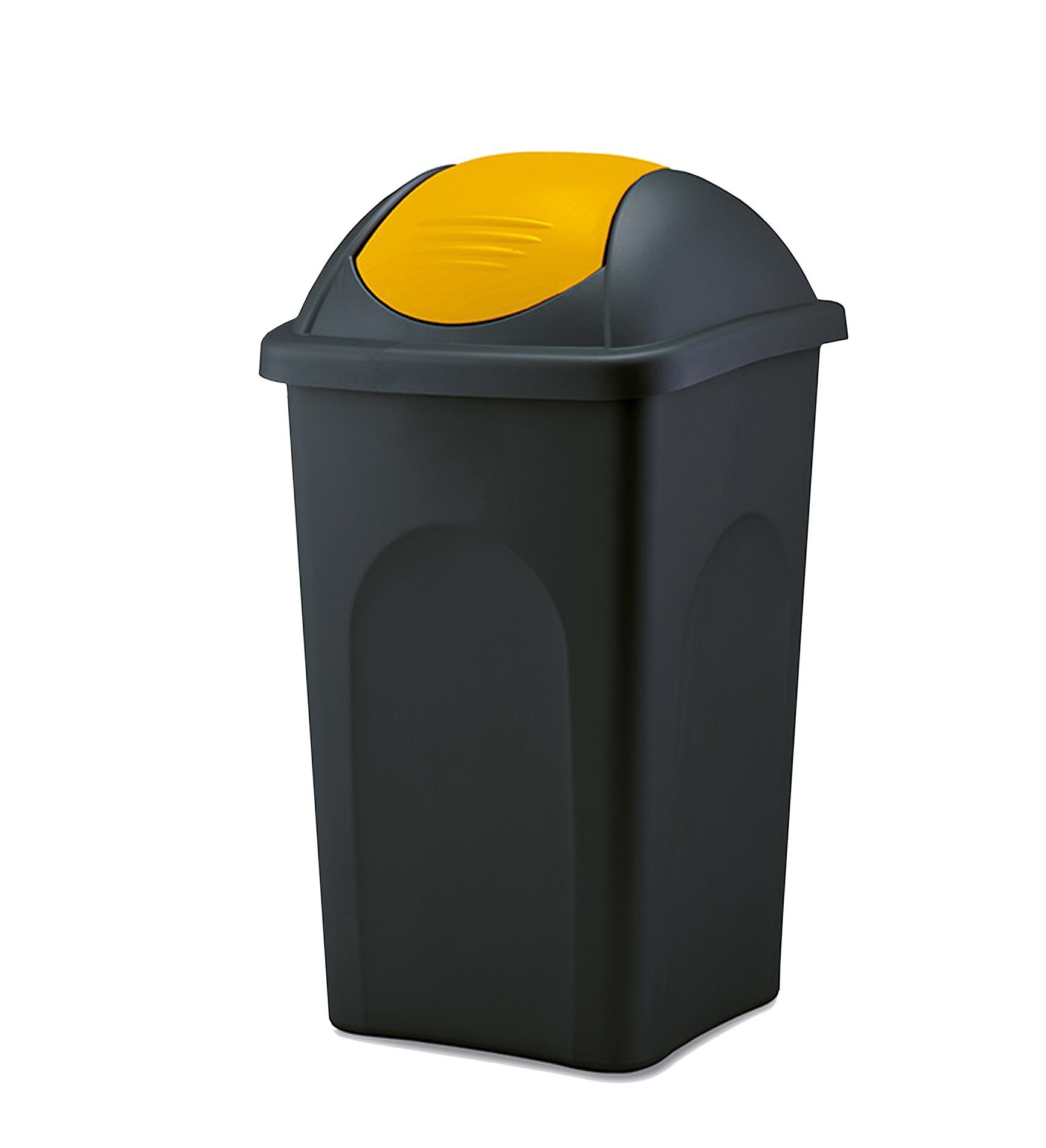 BigDean Mülleimer 60 L XL schwarz Gelb Schwingdeckel Müllsammler Abfalleimer Mülltonne, XL Mülleimer, Schwingdeckel, 60L, Dezente Optik