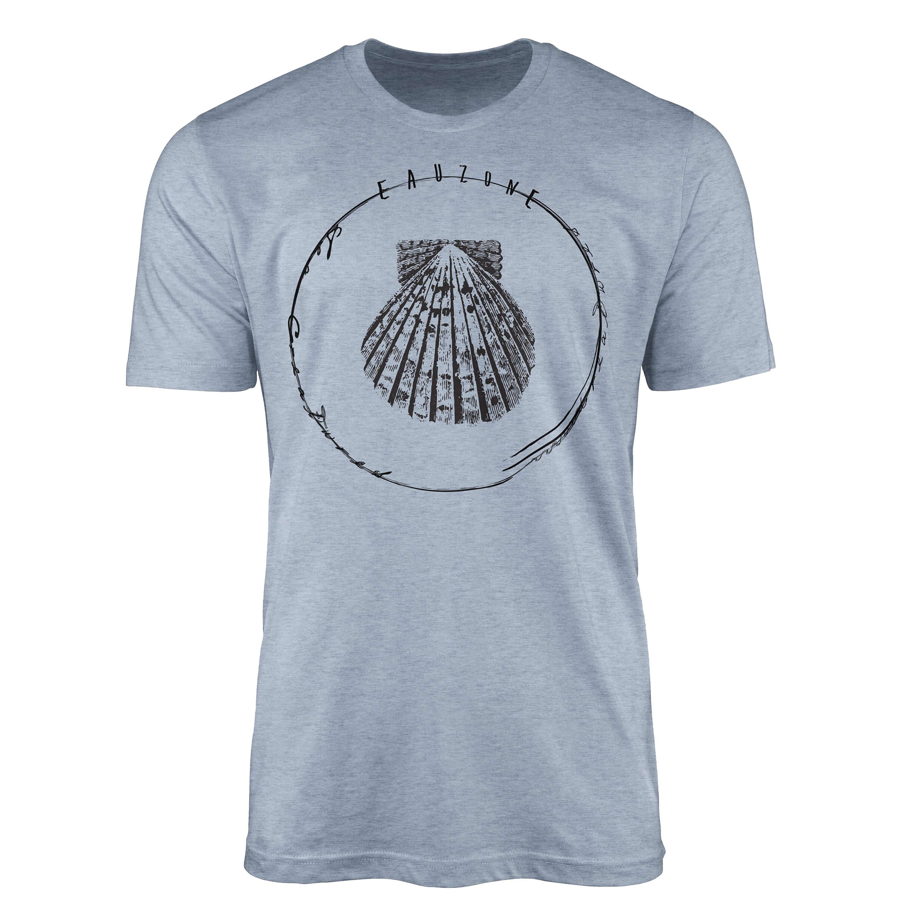 Sinus Art T-Shirt T-Shirt Tiefsee Fische - Serie: Sea Creatures, feine Struktur und sportlicher Schnitt / Sea 054 Stonewash Denim
