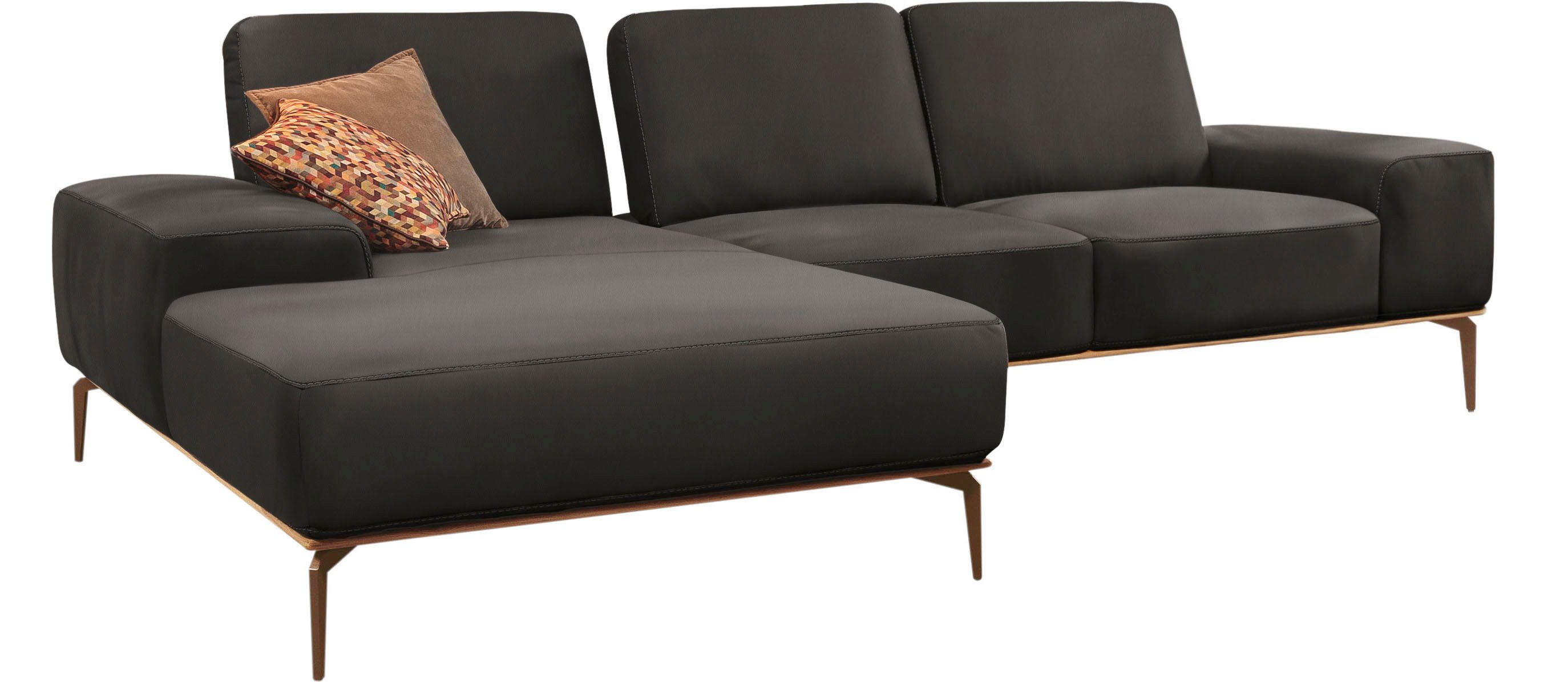 W.SCHILLIG Ecksofa run, Designsofa mit tollem Sitzkomfort, bequem, L-Form, mit Holzsockel, Füße in Bronze pulverbeschichtet, Breite 279 cm