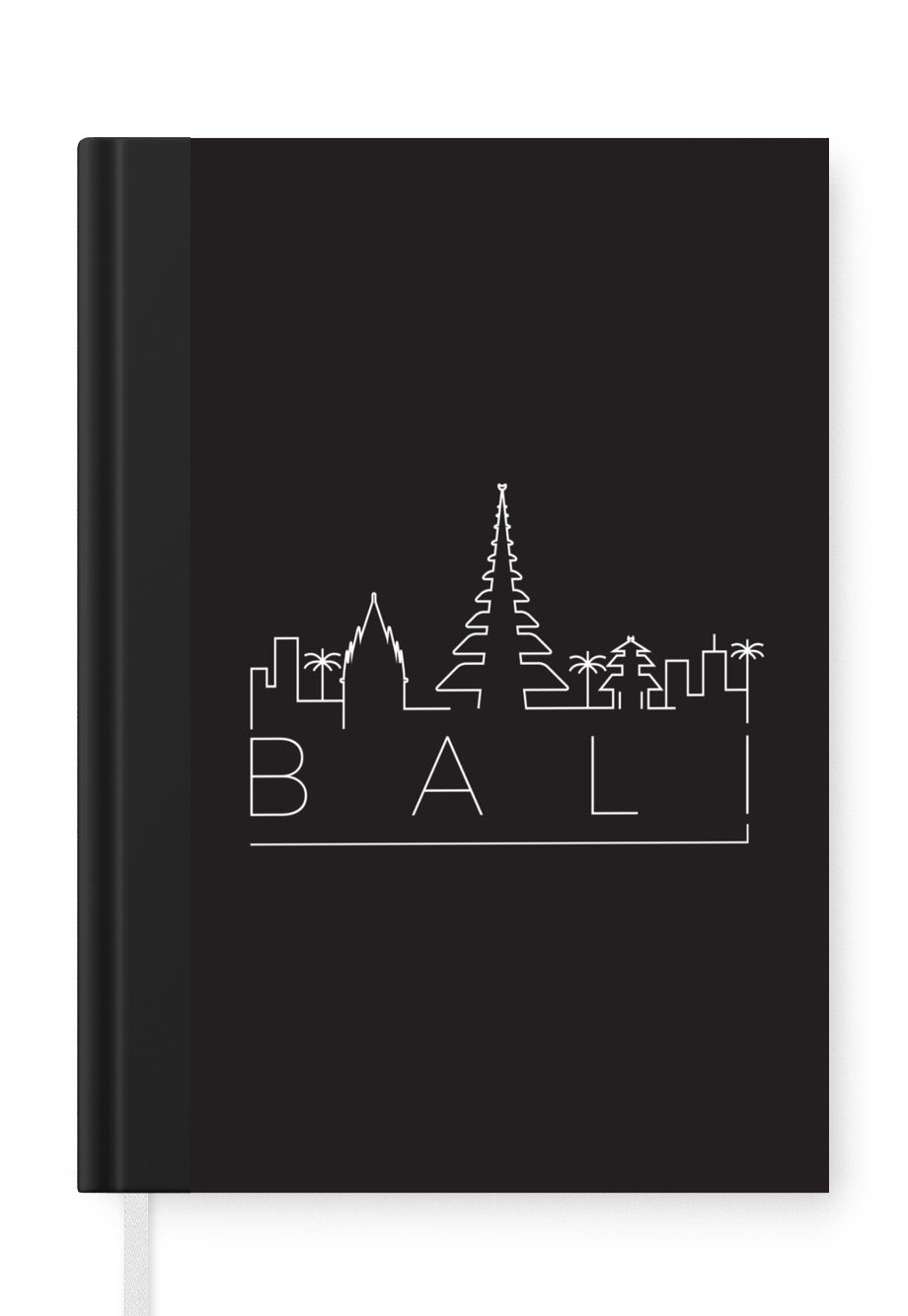 MuchoWow Notizbuch Skyline "Bali" schwarz, Journal, Merkzettel, Tagebuch, Notizheft, A5, 98 Seiten, Haushaltsbuch