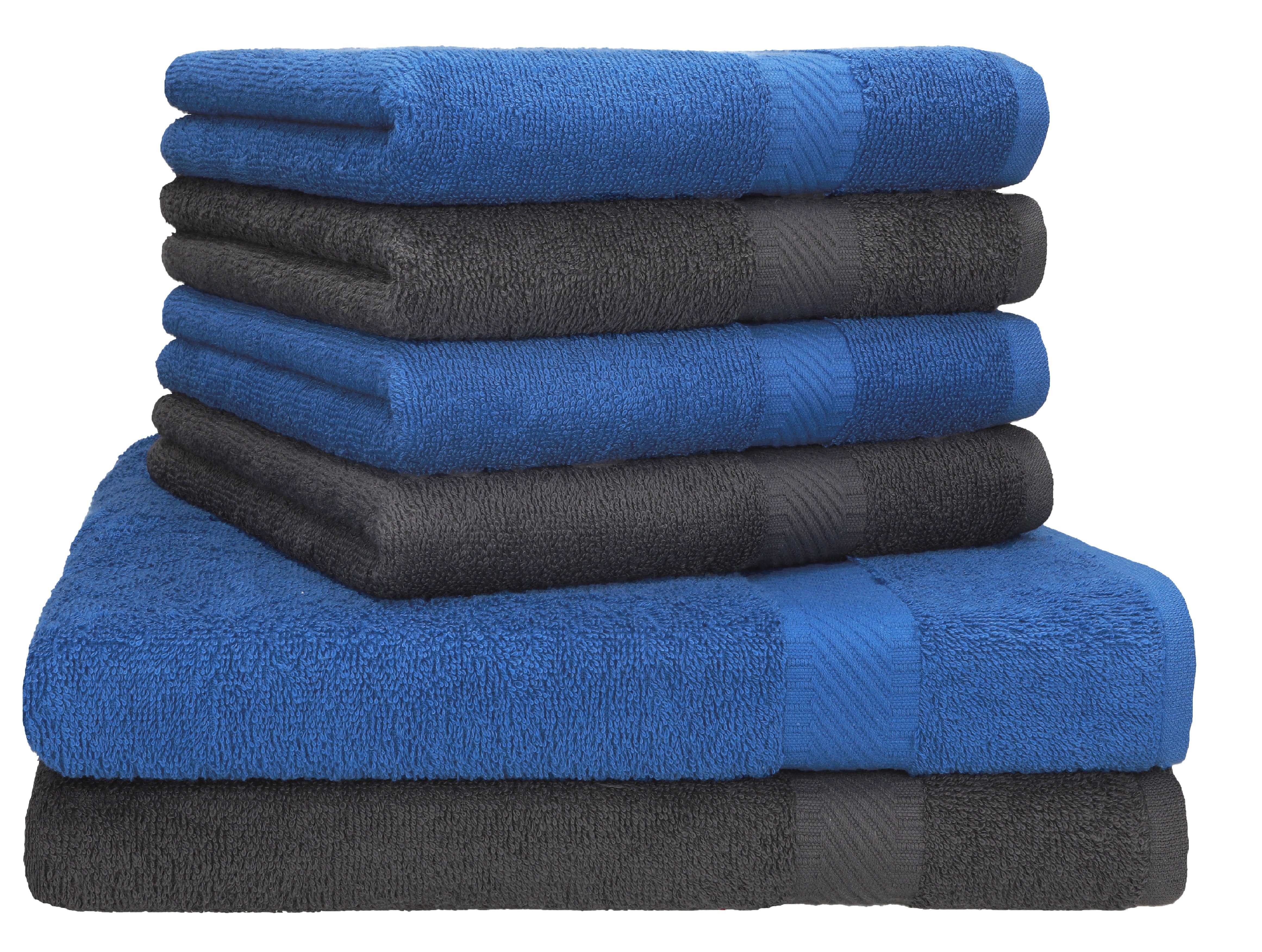 Betz Handtuch Set Palermo 6er 2x Liegetücher 70x140 cm 4x Handtücher, 100% Baumwolle anthrazit/blau