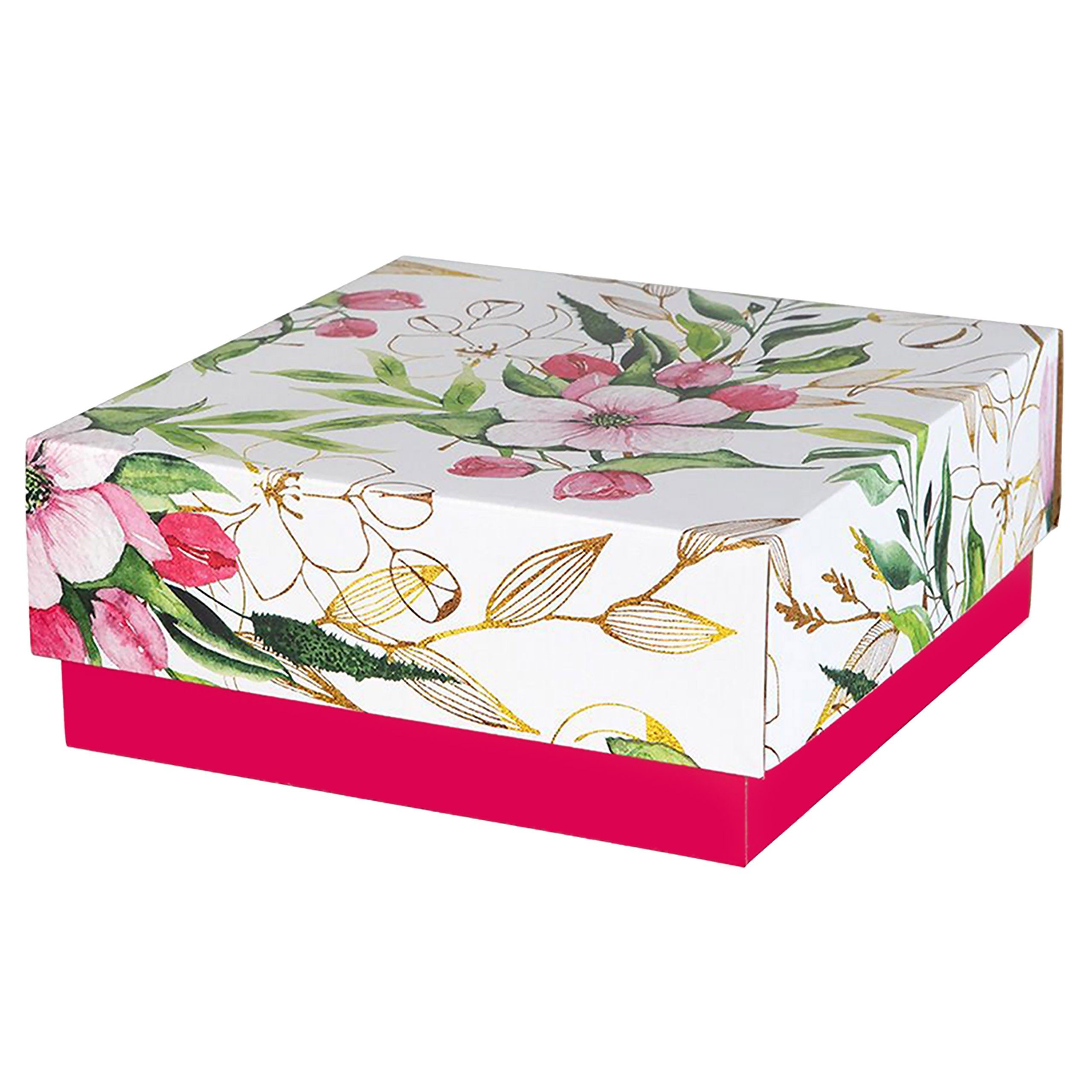 Geschenkbox Geblümte Mailer-Box, rosa, 20x20x8,5 cm x10