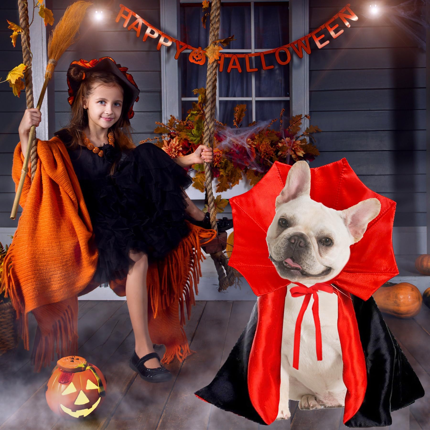 Ledander Hundekostüm Halloween-Hundekostüm,Vampir-Teufel-Kostüm, Haustier Kostümumhang, geeignet für kleine, mittelgroße, große Hunde und Haustiere (L)
