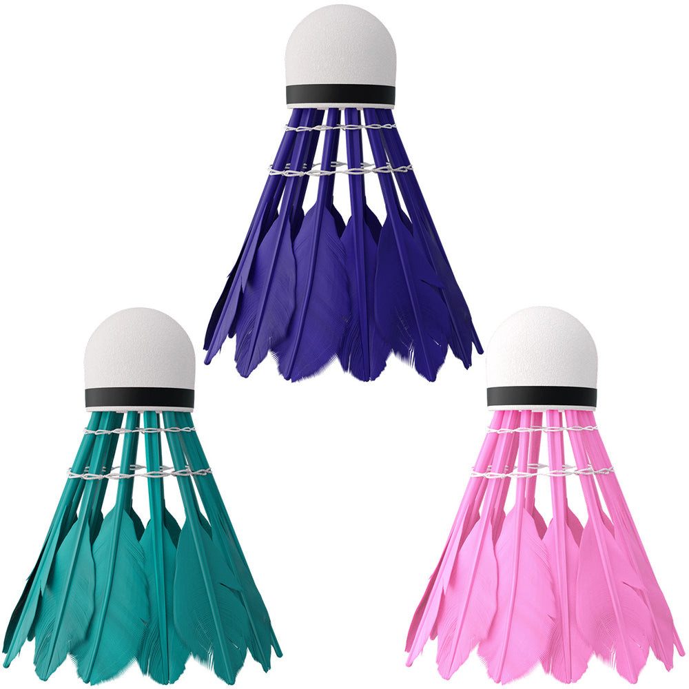 Nils Federball Badmintonbälle Entenfeder Trainingsbälle (Spar-Set, 3-St., 3 Stück, 66 mm Korb), Entenfedern, EVA-Kopf, 3 Farben, 3er-Tube