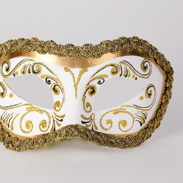 Carta Alta Venetian Masks Verkleidungsmaske Handarbeit Original Venezianische Maske Damen Colombina Decor Era Gold Weiss, Hergestellt in Venedig