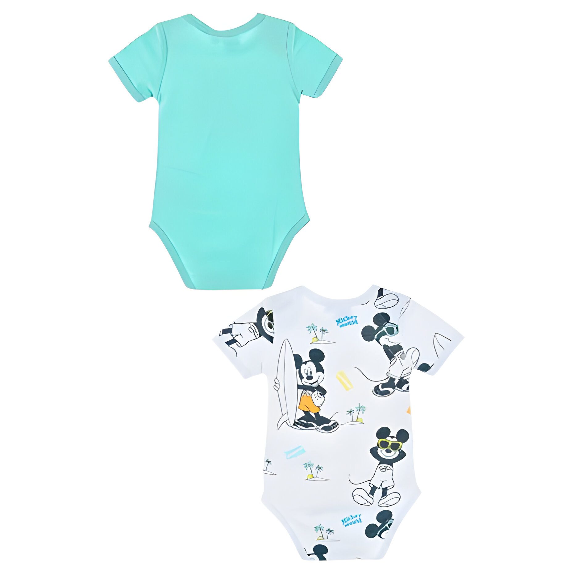 Disney Kurzarmbody Disney Mickey Maus Baby 2er Set kurzarm Body Strampler 100% Baumwolle, Gr. 68 bis 86