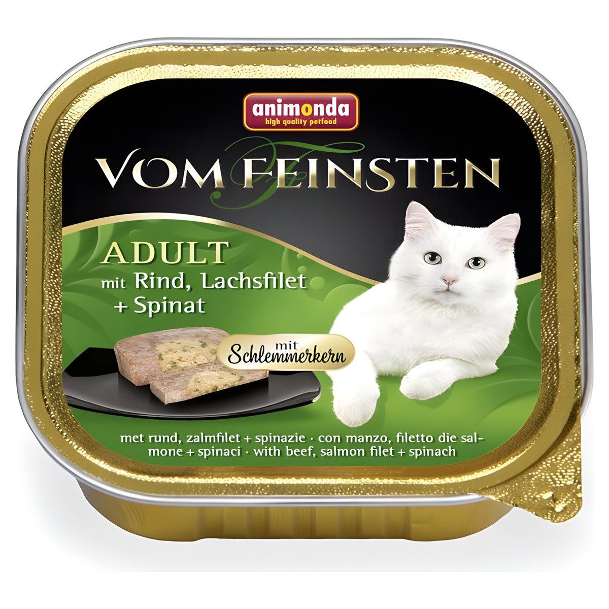 Animonda vom Feinsten mit Schlemmerkern mit Rind, Lachsfilet & Spinat 100 g - 3, Nassfutter für: Katze
