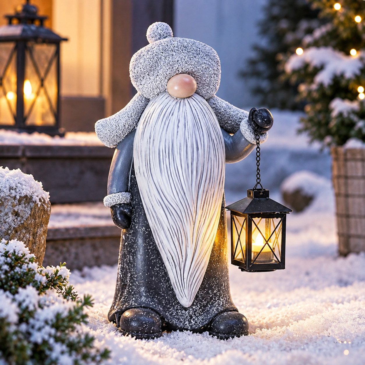 Weltbild Gartenzwerg Gartenfigur Gartendeko Zwerg Laterne Dekofigur Garten Dekoration 40cm, Wichtel Figur Vorgarten Terrasse Balkon Beet Dekoration Outdoor – Bild 3 von 5