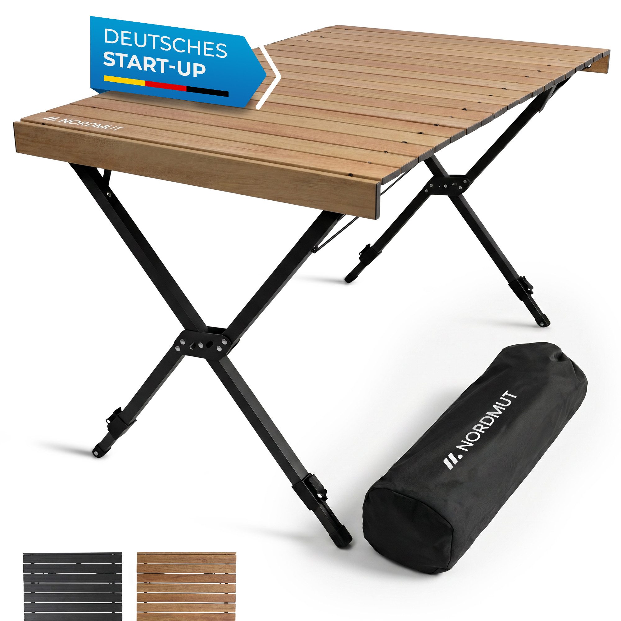 Nordmut Campingtisch Outdoor Tisch klappbar 110x70 cm höhenverstellbar Aluminium (kratzfeste Tischplatte für Camping Garten Balkon & Festival), wetterfester Klapptisch mit Tragetasche bis 50 kg belastbar