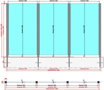 STAKET PRO Zaun, (Set), Glaszaun, Gesamtlänge: 3,284 m, 4 Pfosten