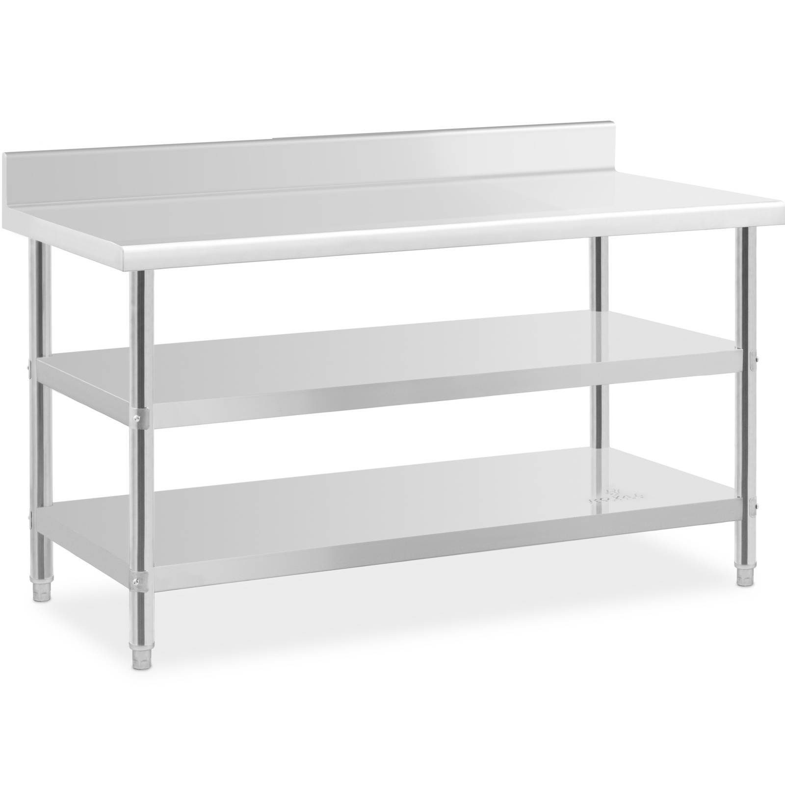 Royal Catering Arbeitstisch Edelstahltisch mit Aufkantung - 150x70x16.5cm - 226kg - 2 Ablagen