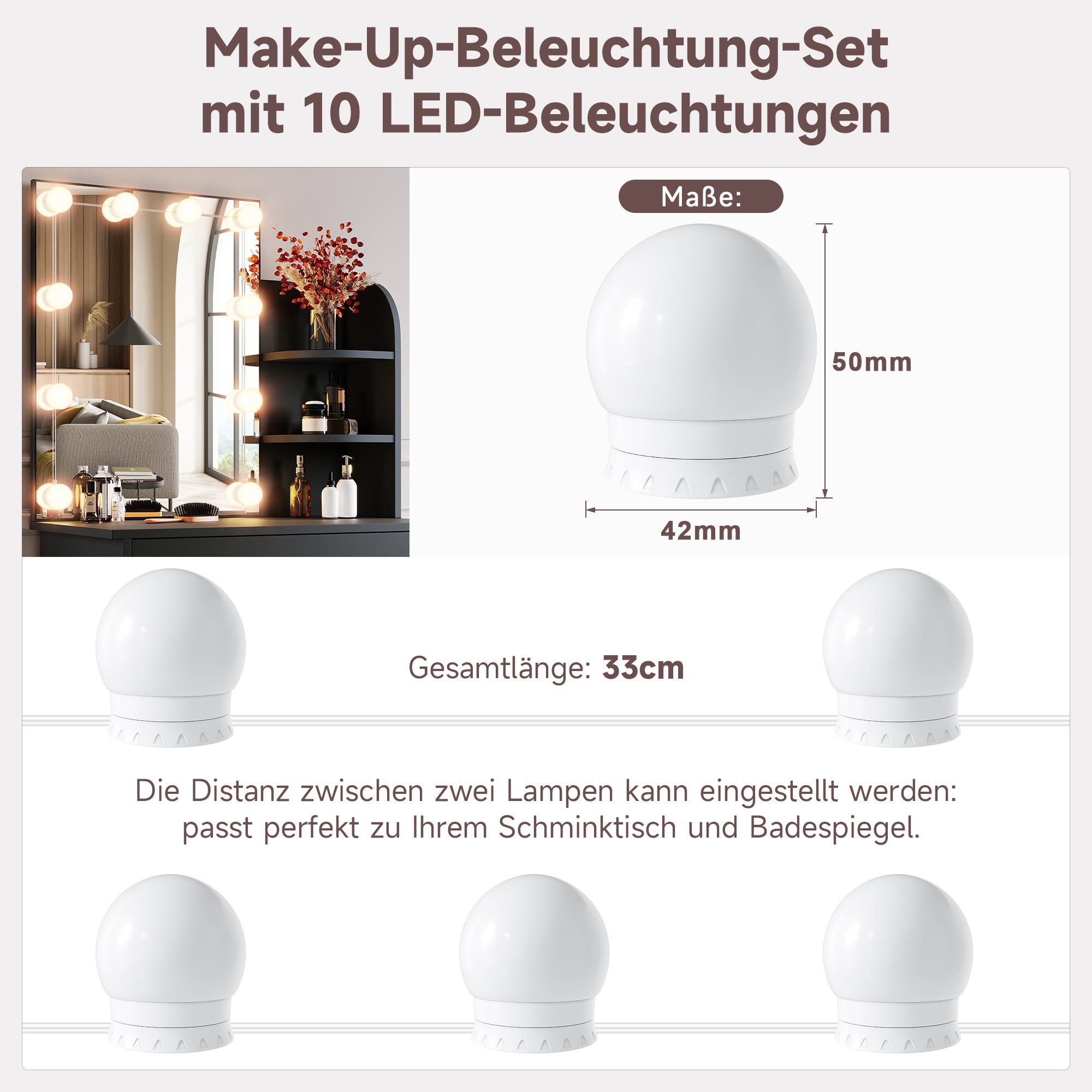 SONNI Schminktisch Schminktisch klein Erhältlich mit Beleuchtung,Schwarze/weiße/Rosa, 70x40x140cm – Bild 4 von 5