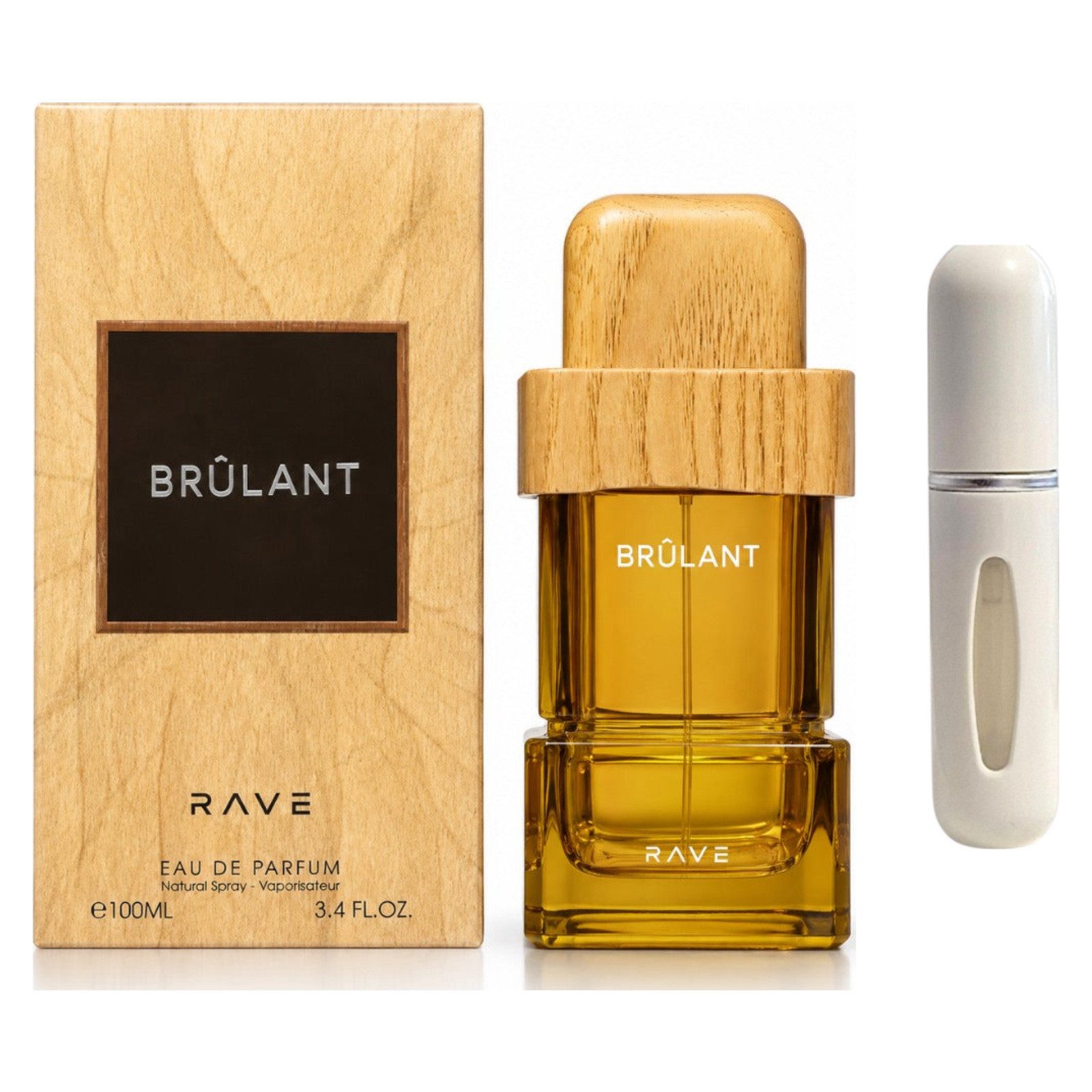 Lattafa Duft-Set Rave Brulant EDP – Orientalisch Gourmand + Parfümzerstäuber (leer)