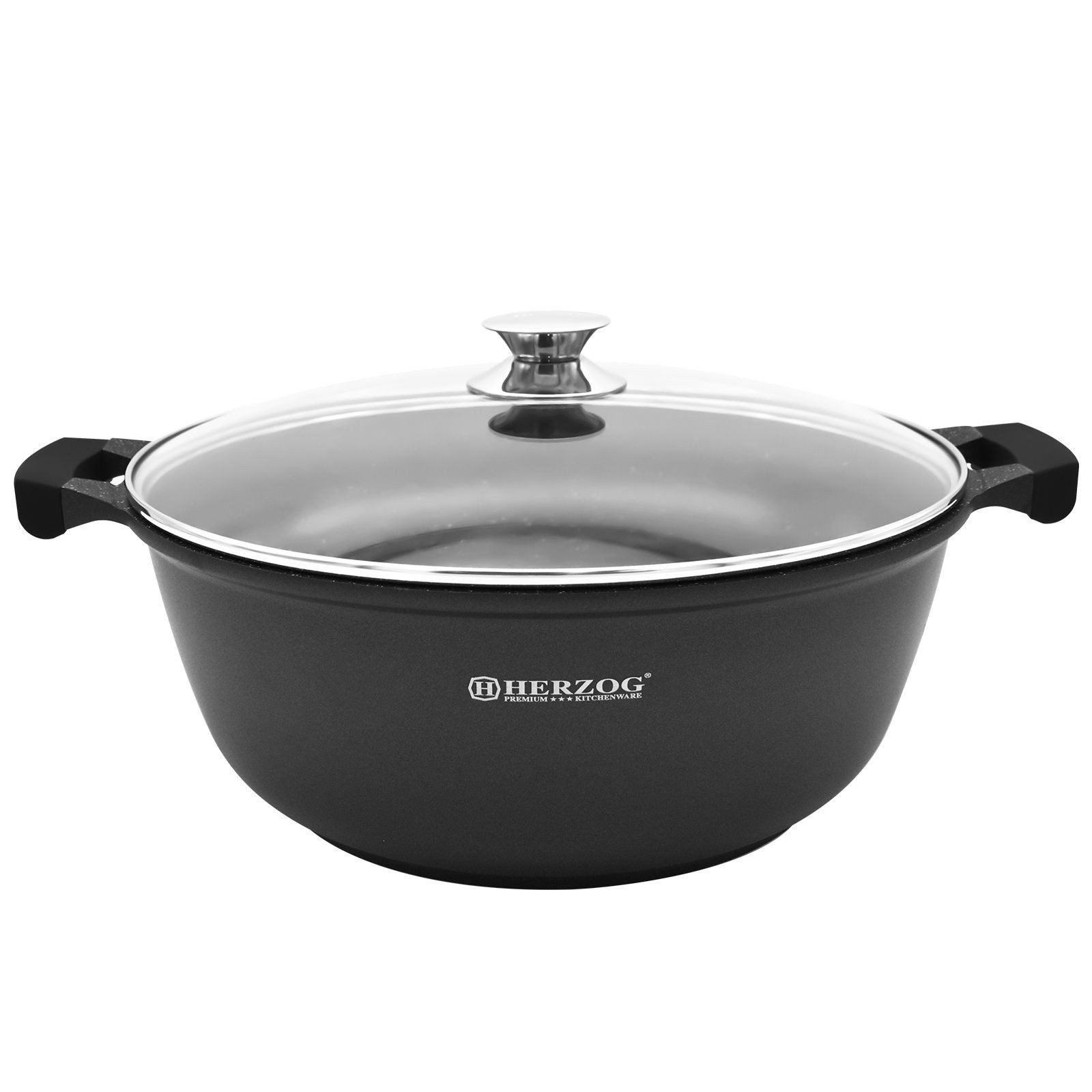 Kitchen Pro + Schmortopf Induktionsgeeignet, Kochtopf - 24-34 cm, mit Deckel, Hochrand, Aluminiumguss (2 Teilig), Antihaftbeschichtung, für alle Herdarten