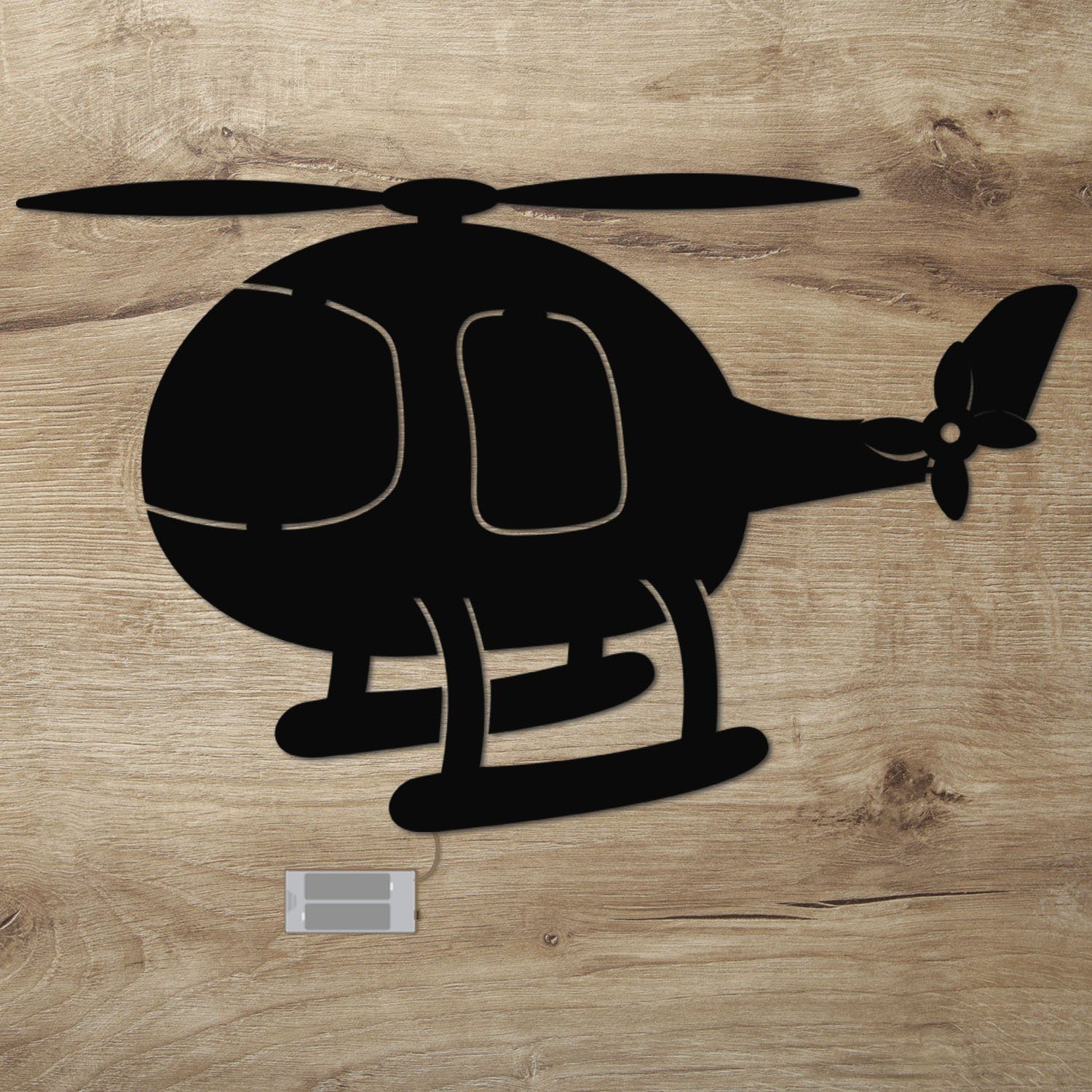 Namofactur LED Dekolicht Wandlampe Helikopter Holz Wand Deko Lampe Nachtlicht I Kinderzimmer, Ohne Zugschalter/Stern, LED fest integriert, Warmweiß Schwarz