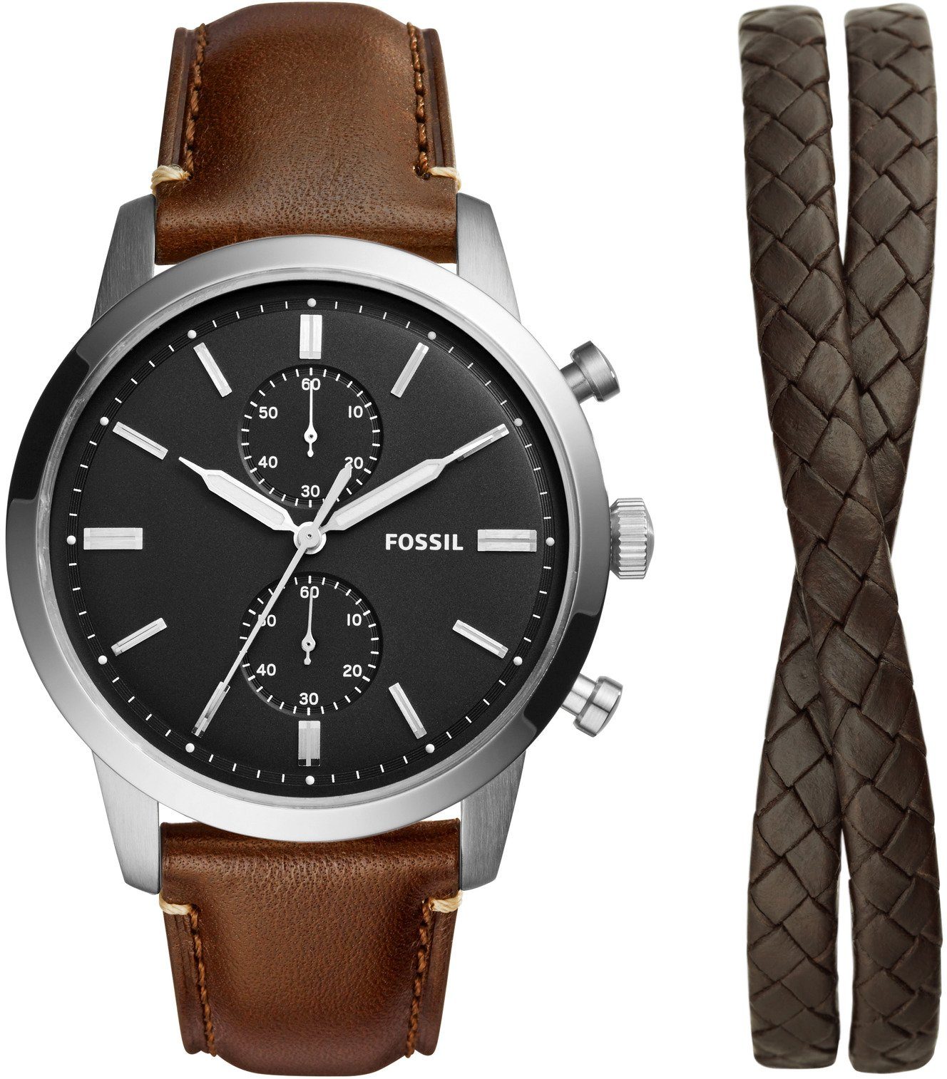 Fossil Chronograph TOWNSMAN, FS5967SET, (Set, 2-tlg., mit Schmuckarmband), Quarzuhr, Armbanduhr, Herrenuhr, Stoppfunktion, Geschenkidee