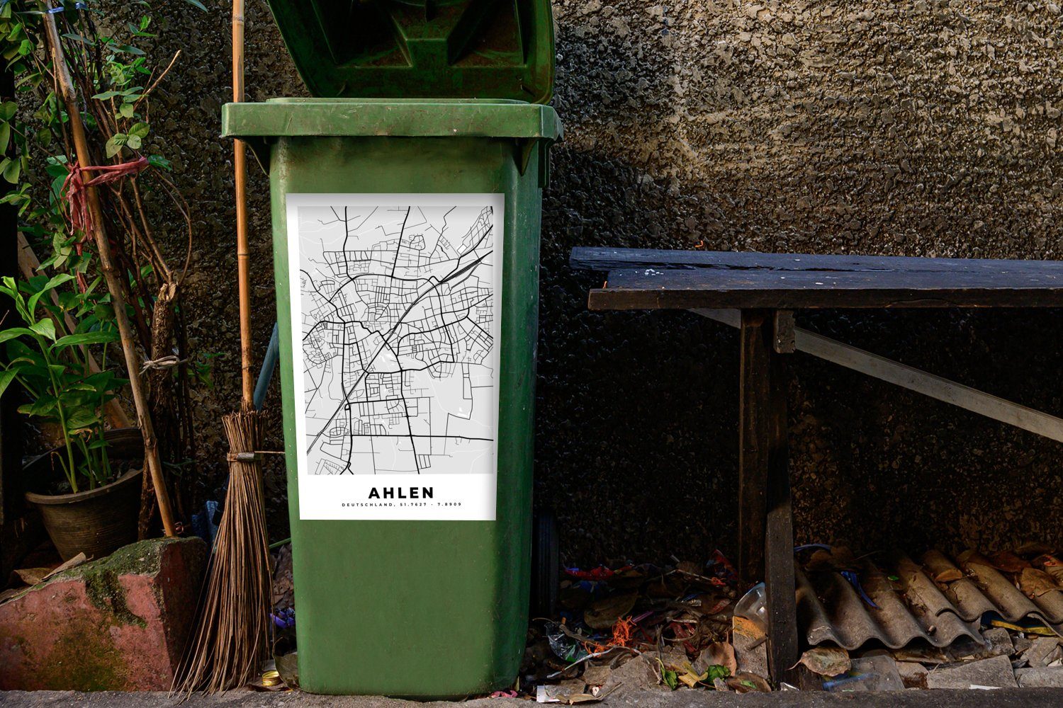 MuchoWow Ahlen - - St), Mülleimer-aufkleber, Karte Stadtplan (1 Mülltonne, Sticker, Deutschland - Wandsticker Container, Abfalbehälter