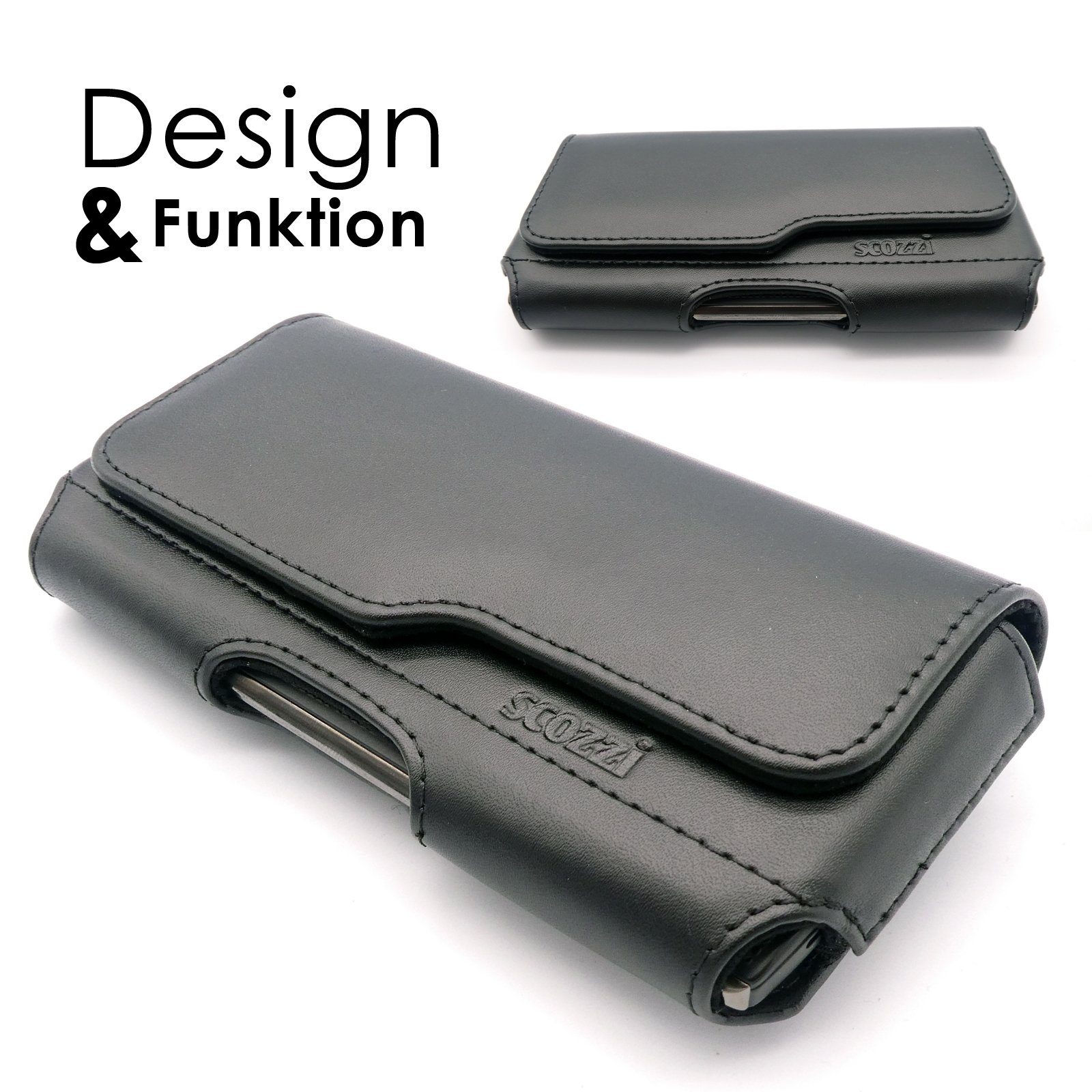 scozzi Handytasche Gürtel Echt Leder Handy Gürteltasche Tasche Handyhalterung Universal