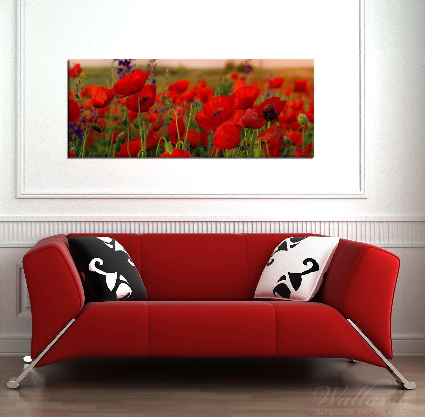 Wallario Leinwandbild, Mohnblumen auf dem Feld, günstig online kaufen