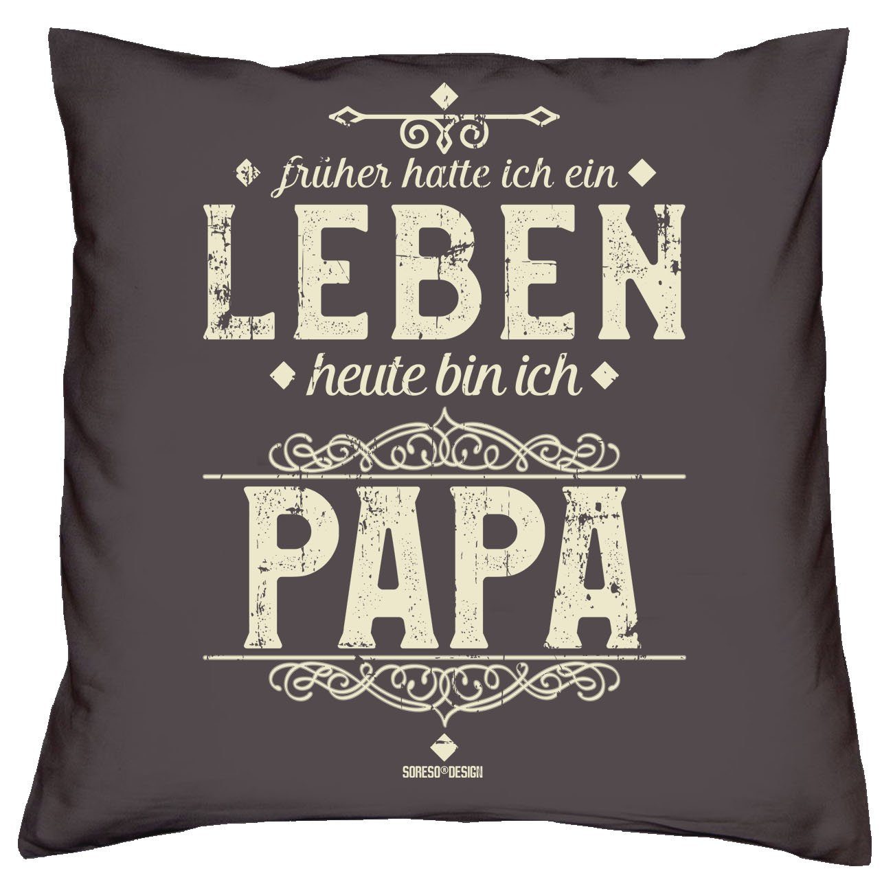 und Papa bin Geschenk Kissen-Set Heute Vater Dekokissen Soreso® Mutter Urkunden, Heute mit ich Mama anthrazit ich bin