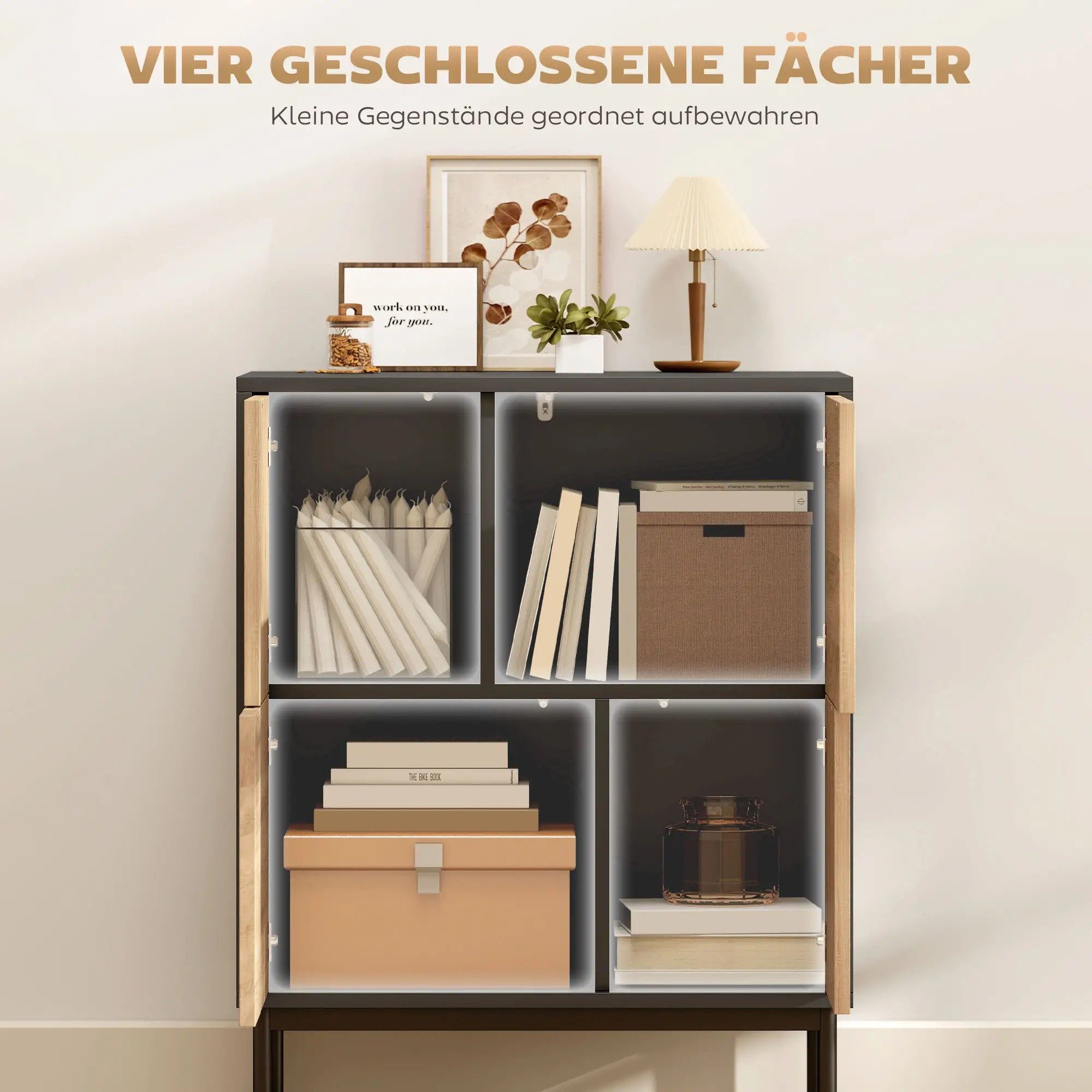 BlingBin Sideboard Kommode mit Push-to-Open-Türen, Moderner Küchenschrank Buffetschrank (1er Set, 1 St., 60cm x 35cm x 78cm), Aufbewahrungsschrank mit Metallbeine für Küche, Esszimmer, Wohnzimmer