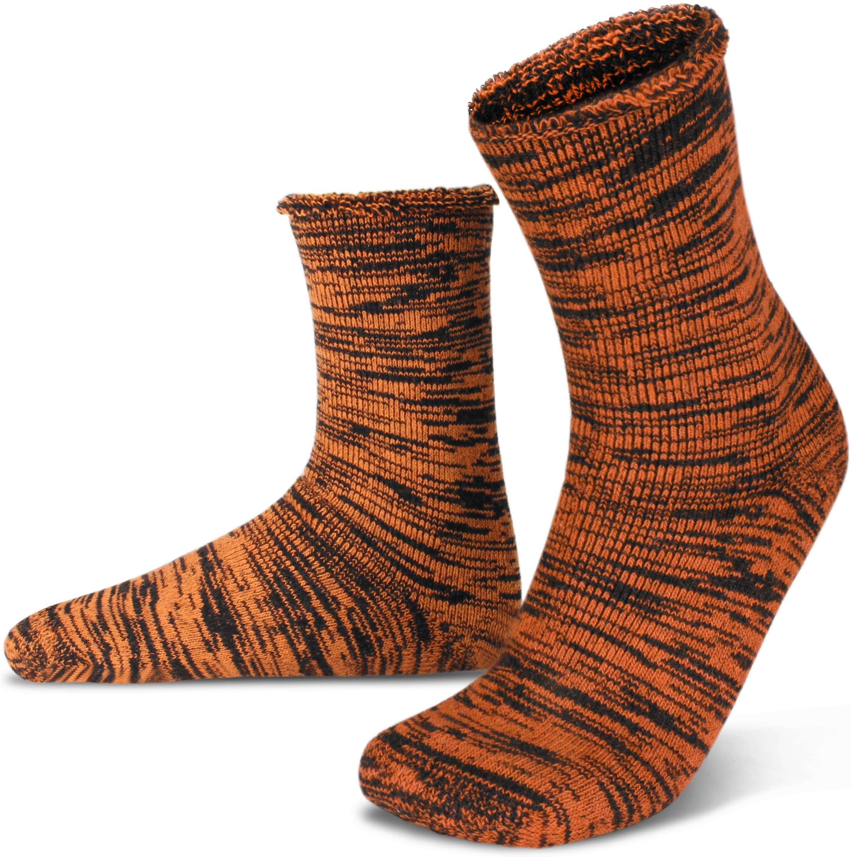 Husky Polar gefüttert Orange/Schwarz durchgehend Farbige Thermosocken mit Wolle Vollplüsch-Socken