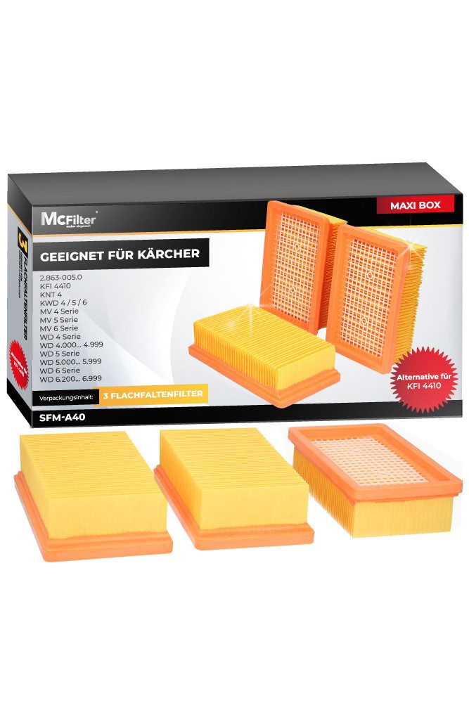 McFilter Ersatzfilter (3 Stück) Lamellenfilter Фильтры geeignet, Zubehör für Kärcher WD6 WD 6 Premium Renovation Mehrzwecksauger, Alternative für Kärcher Фильтры 2.863-005.0