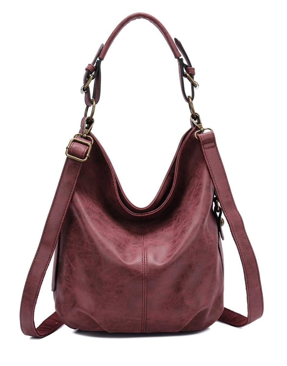 ITALYSHOP24 Schultertasche DAMEN SHOPPER Hobo Bag Umhängetasche Handtasche City Bag Cross-Over (Spar-Set: Henkel Tasche mit Schultergurt, Workbag Leder Optik, 2-tlg., mit Henkel und Schultergurt), Damentasche Freizeit Abend Leder Optik Henkeltasche Reise Crossbody