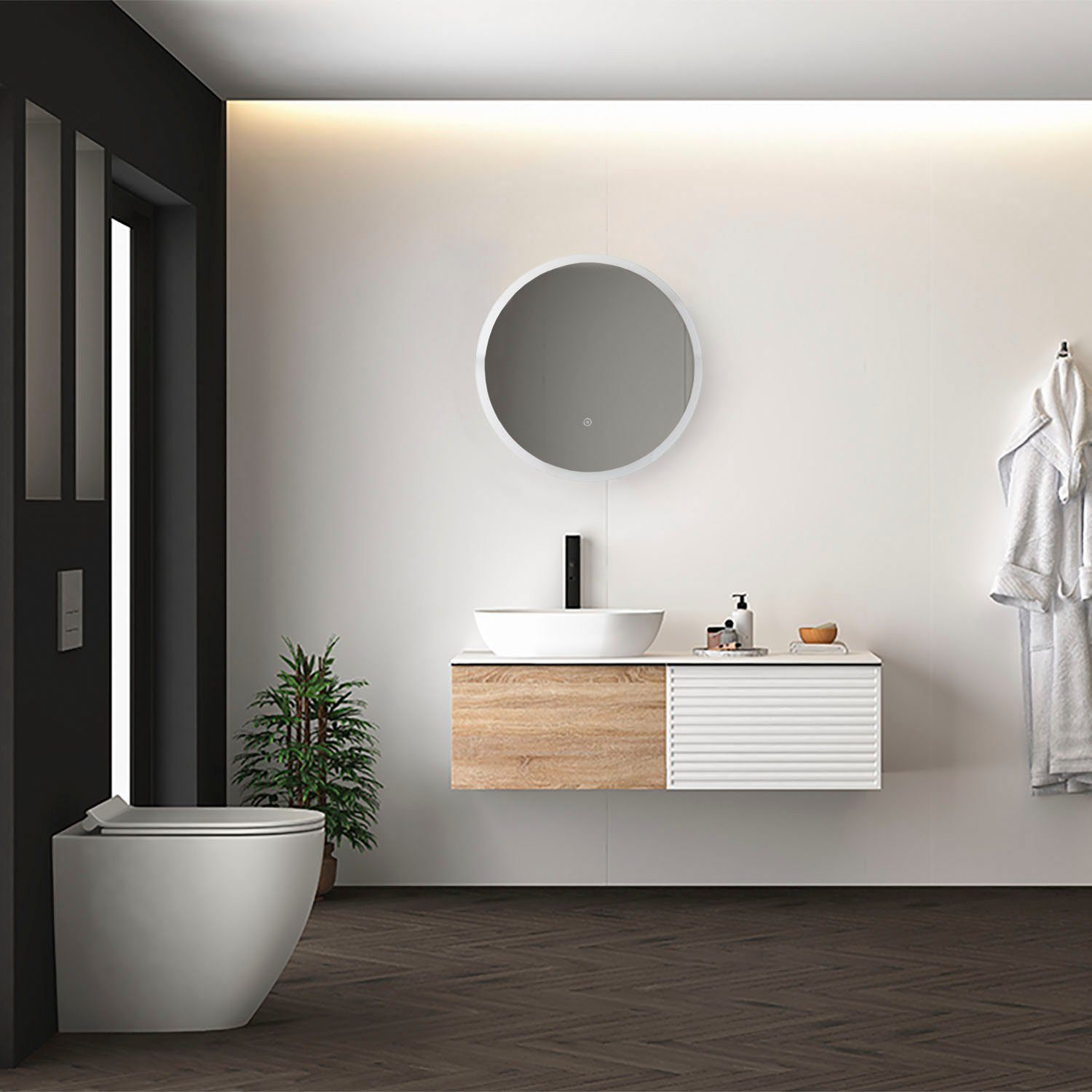 Wandspiegel Rund Paco integriert, Wandleuchte LED 50cm Backlight fest Home Neutralweiß, DOROTHY, LED Touch-Schalter Spiegel Modern